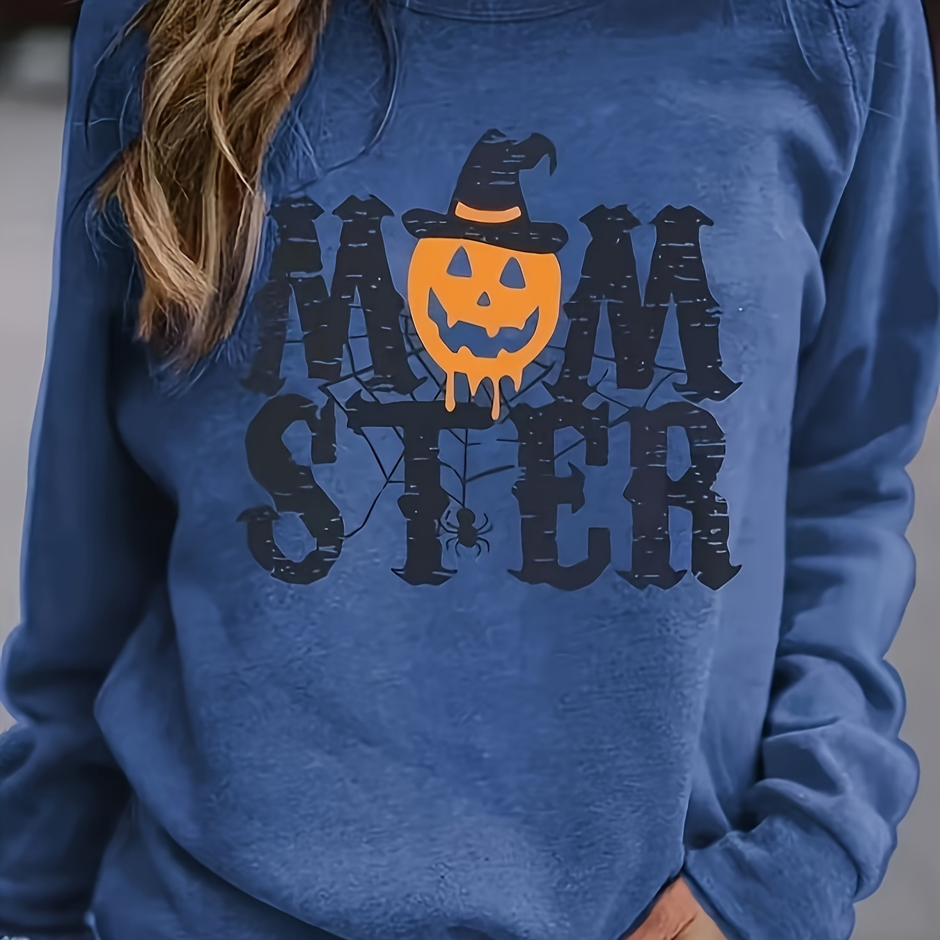 

Halloween Momster Print Sweatshirt, Casual Long Sleeve Crew Neck Sweatshirt, Women's Clothing