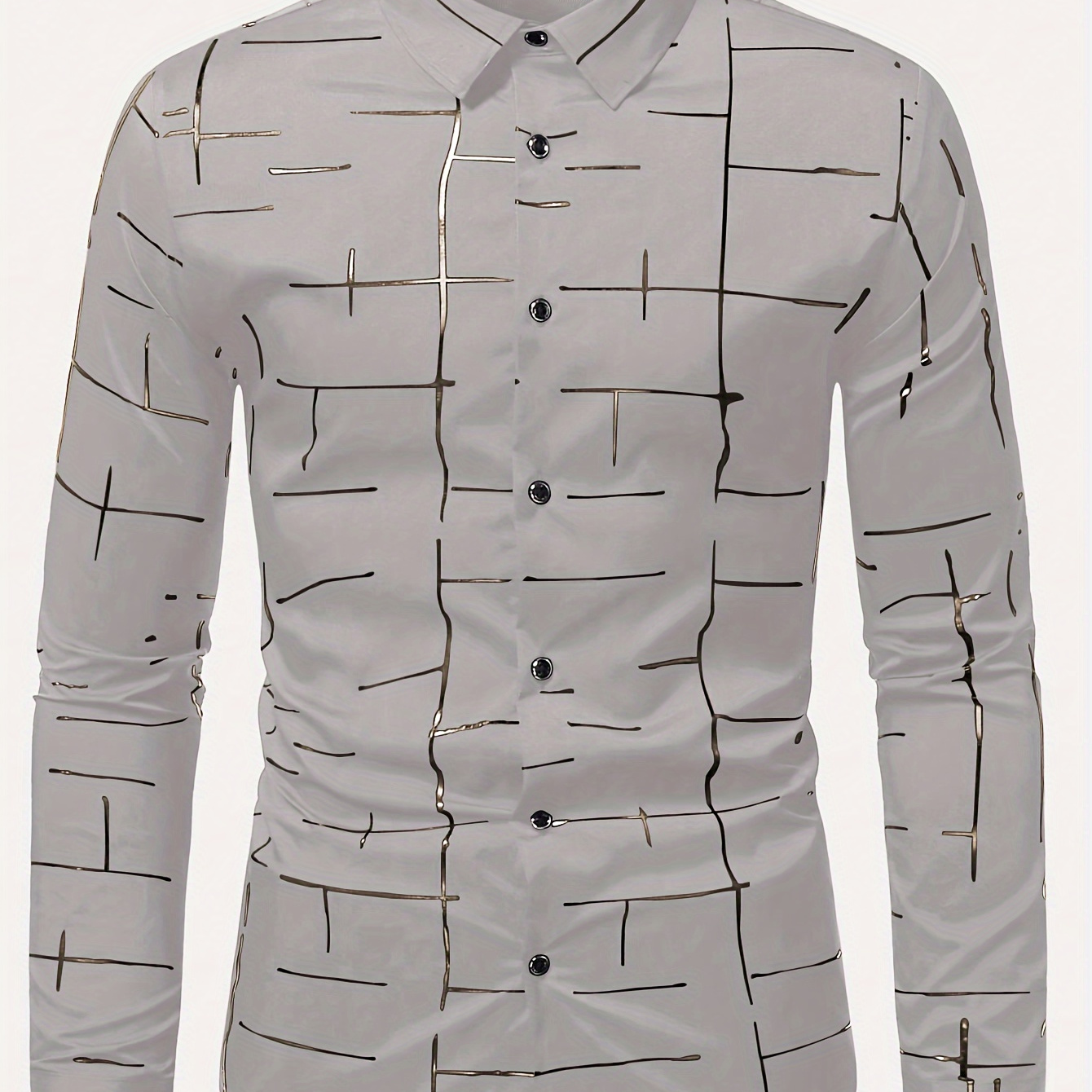 

Men's Irregular Line Pattern Dress Shirt - Elegant Long Sleeve Shirt, Formal Attire For Business & Special Occasions