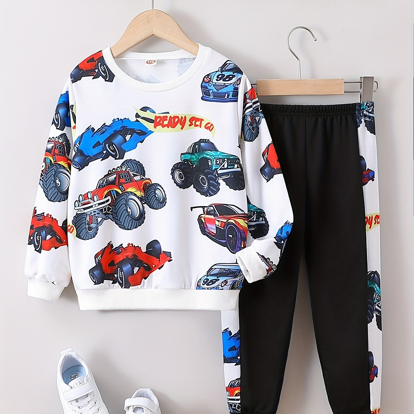 

2pcs Boy's Colorful Truck Pattern Outfit, Sweatshirt & Track Pants Set, Casual Long Sleeve Top, Kid's Clothes For Spring Fall Winter, As Gift