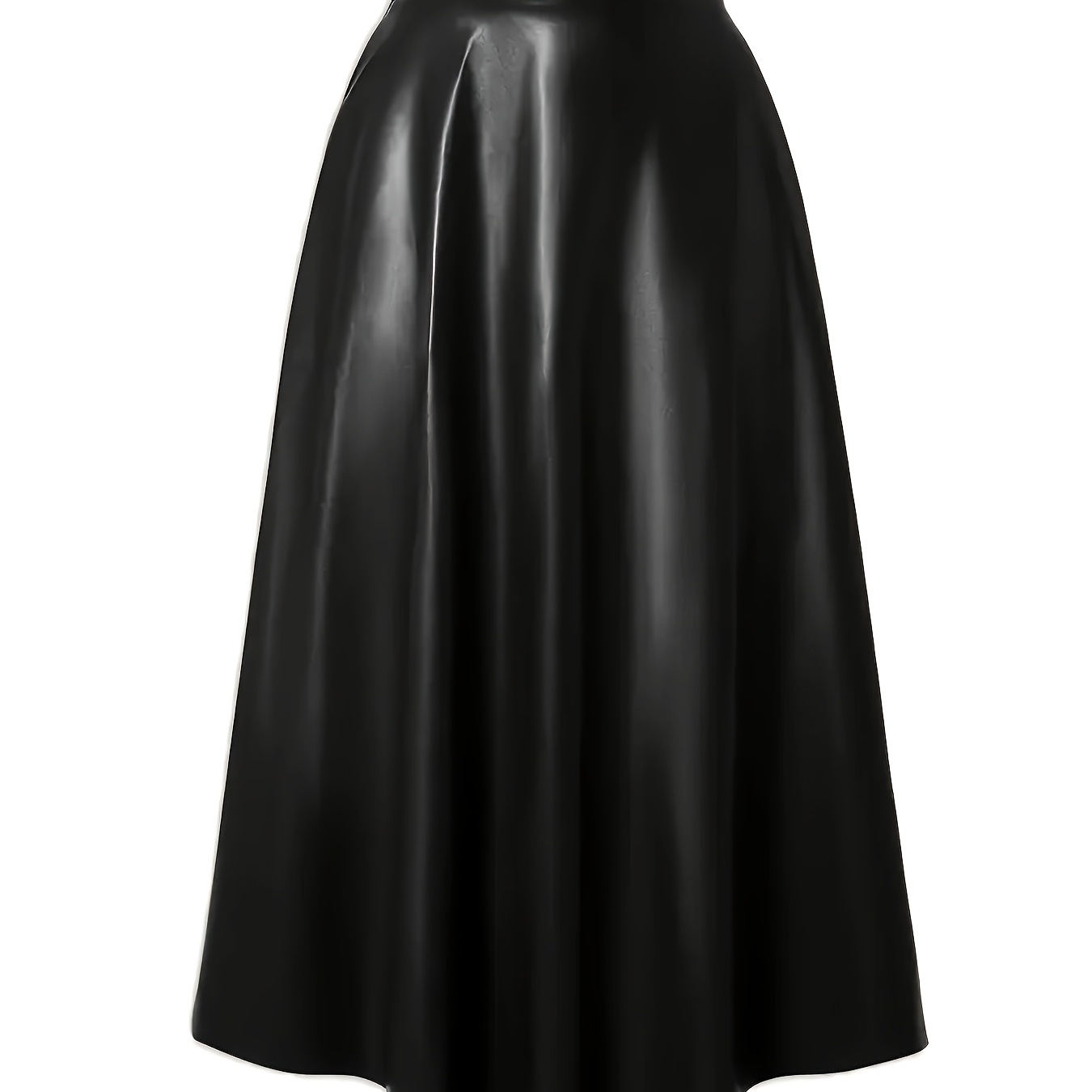 

1pc Size Leather Midi Skirt - Stretch Solid Color A-line Flare For Spring/autumn