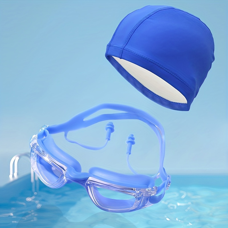 

1set Of Waterproof & Anti-fog Swimming Goggles With Pu Swimming Cap For Men & Women