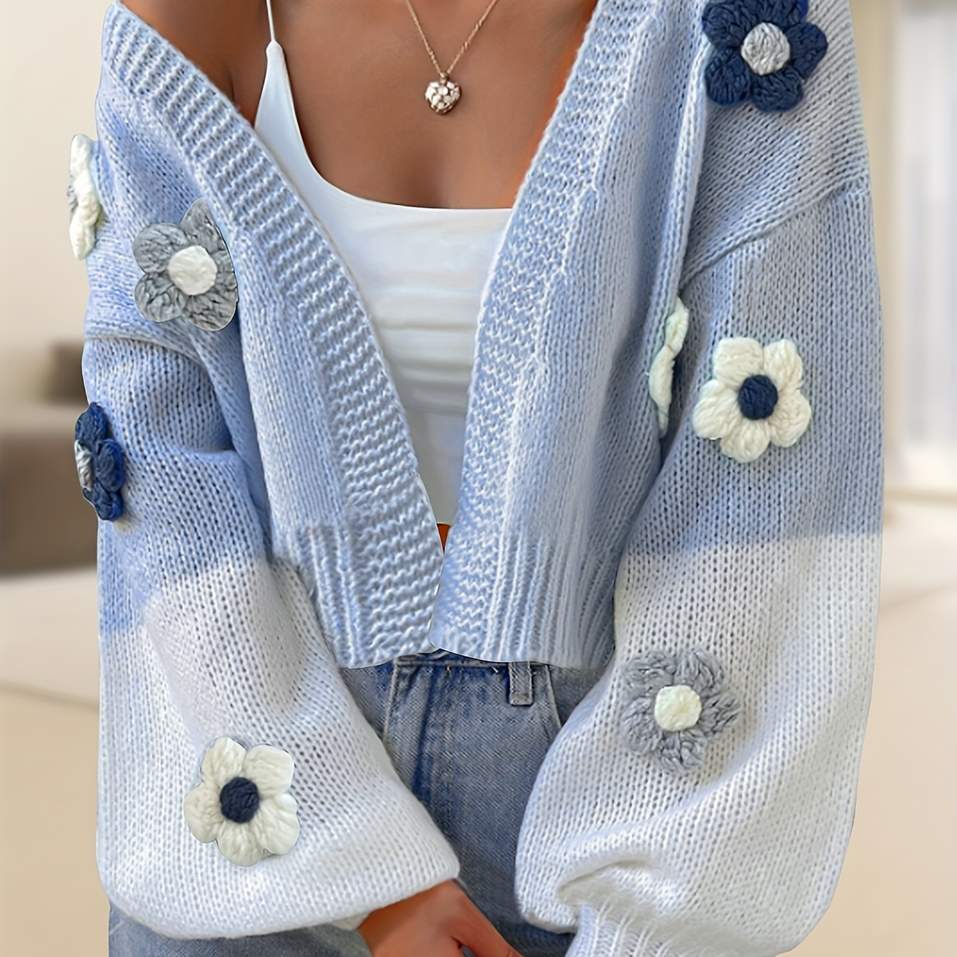 

Elegant Open Front Floral Pattern Cardigan, Long Sleeve Cardigan For Spring & Fall, Women's Clothing