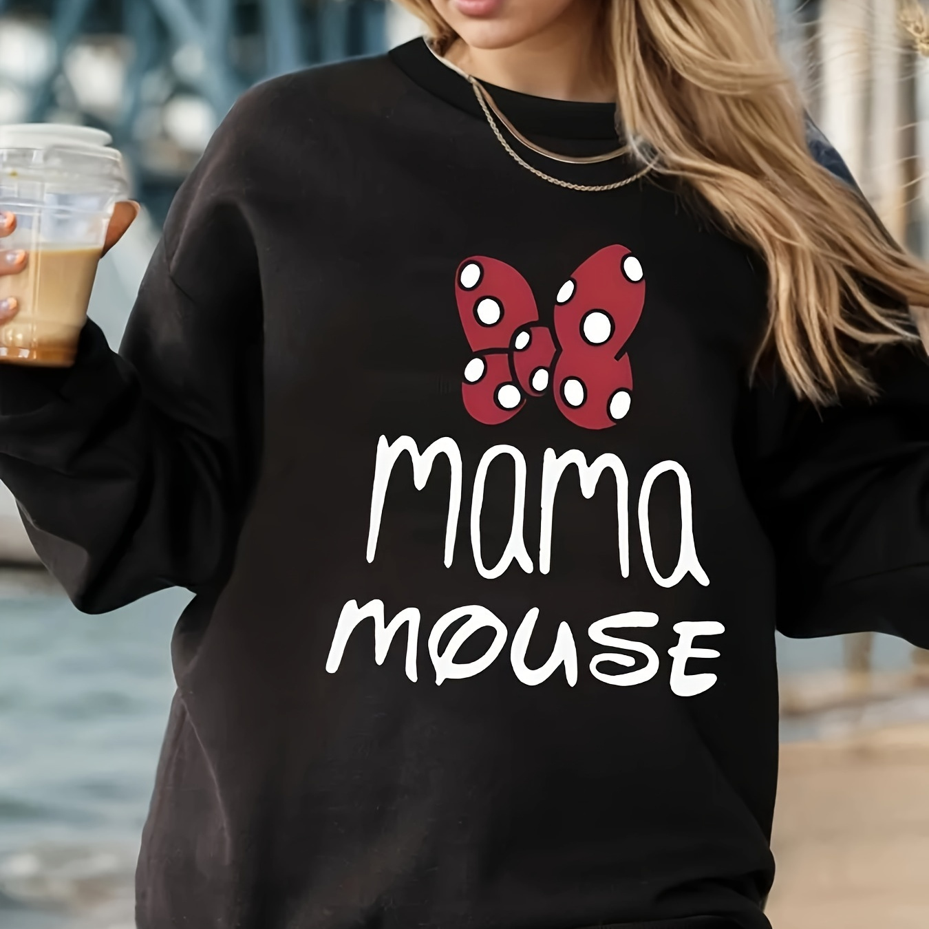 

Plus Size Mama Print Sweatshirt, Casual Long Sleeve Crew Neck Pullover Sweatshirt, Women's Plus Size Clothing