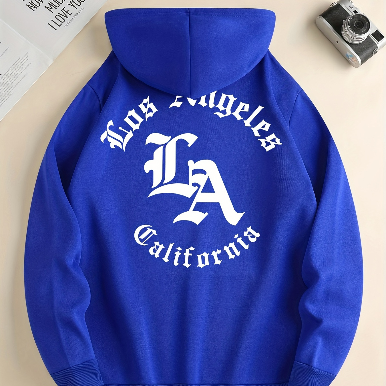 

La California Print Hoodie, Hoodies For Men, Men's Casual Graphic Design Pullover Hooded Sweatshirt With Kangaroo Pocket For Spring Fall, As Gifts