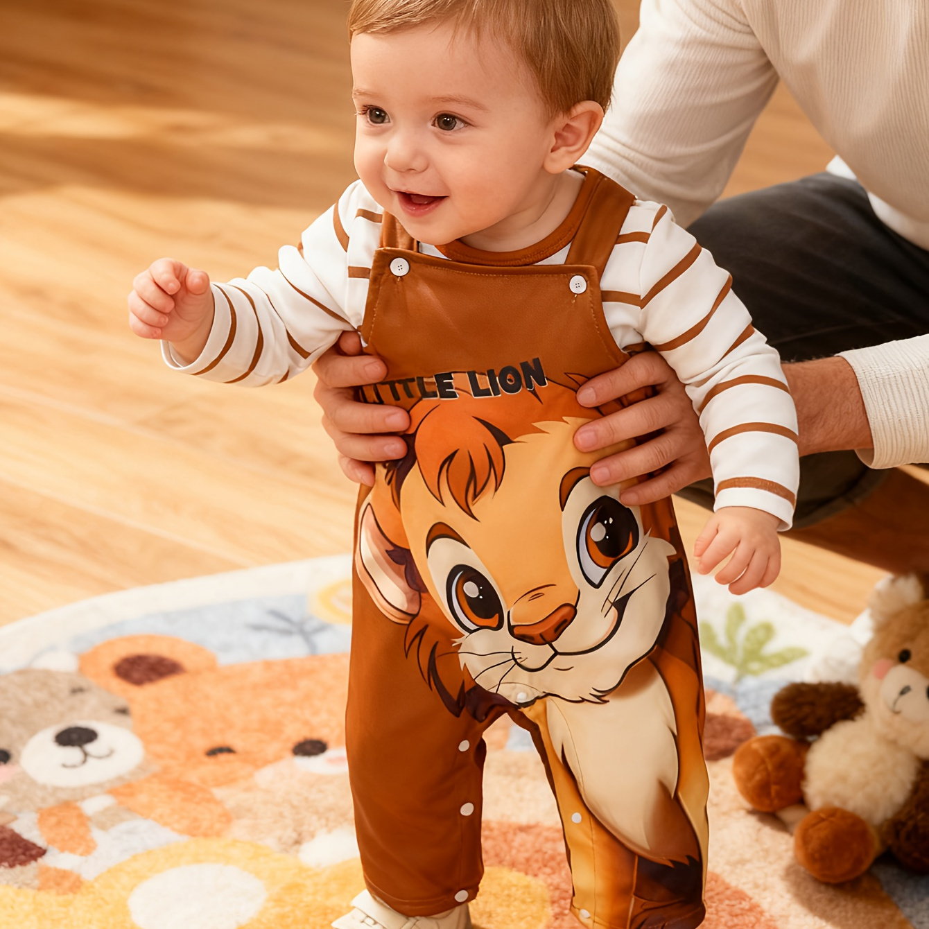 TEMU A Two-piece Outfit For Baby Boys Featuring A Striped Long-sleeve T-shirt And Suspenders With A Cartoon, Perfect For Casual Wear And Autumn, For Outdoor