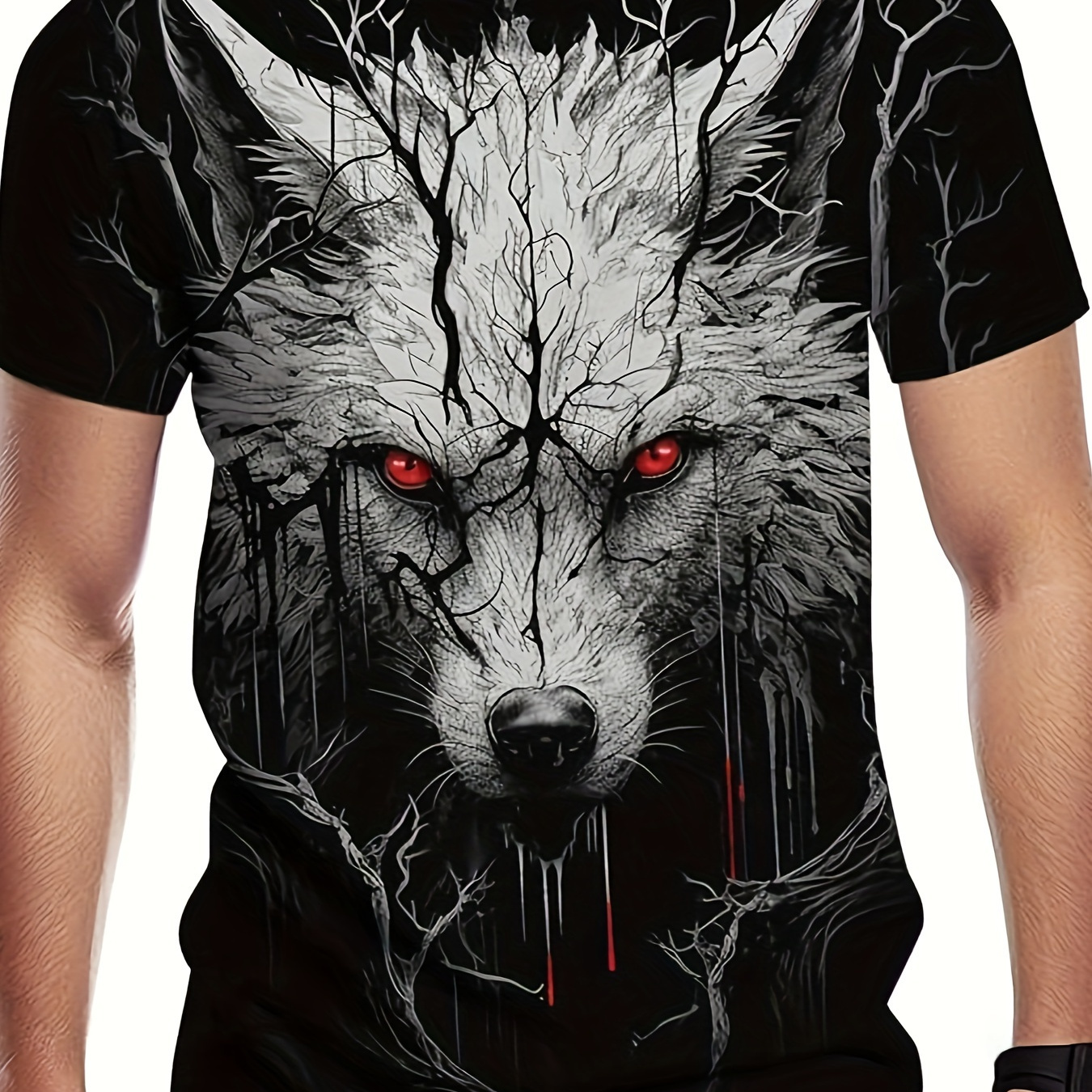 

Fashion Wolf 3d Graphic Print Men's Short Sleeve Crew Neck T-shirt, Summer Outdoor Streetwear