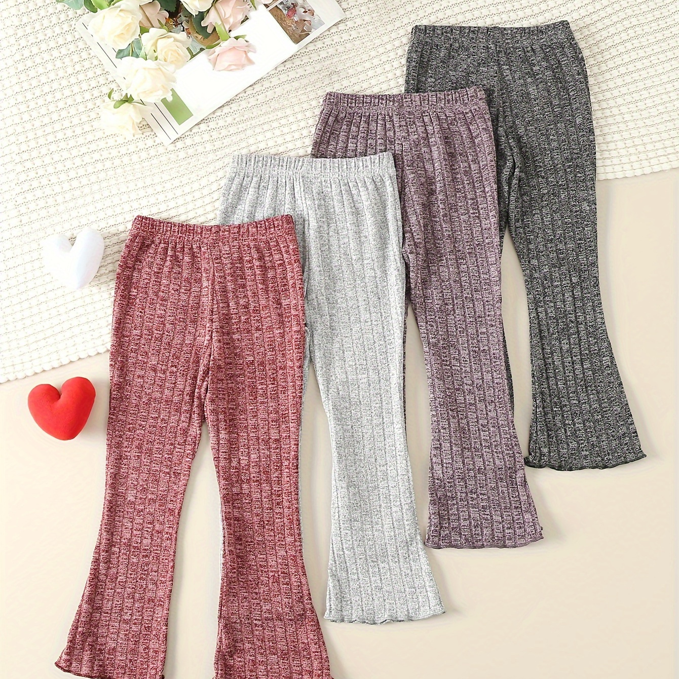 

4 Ribbed Waist Pants Set Leggings Kids Clothes