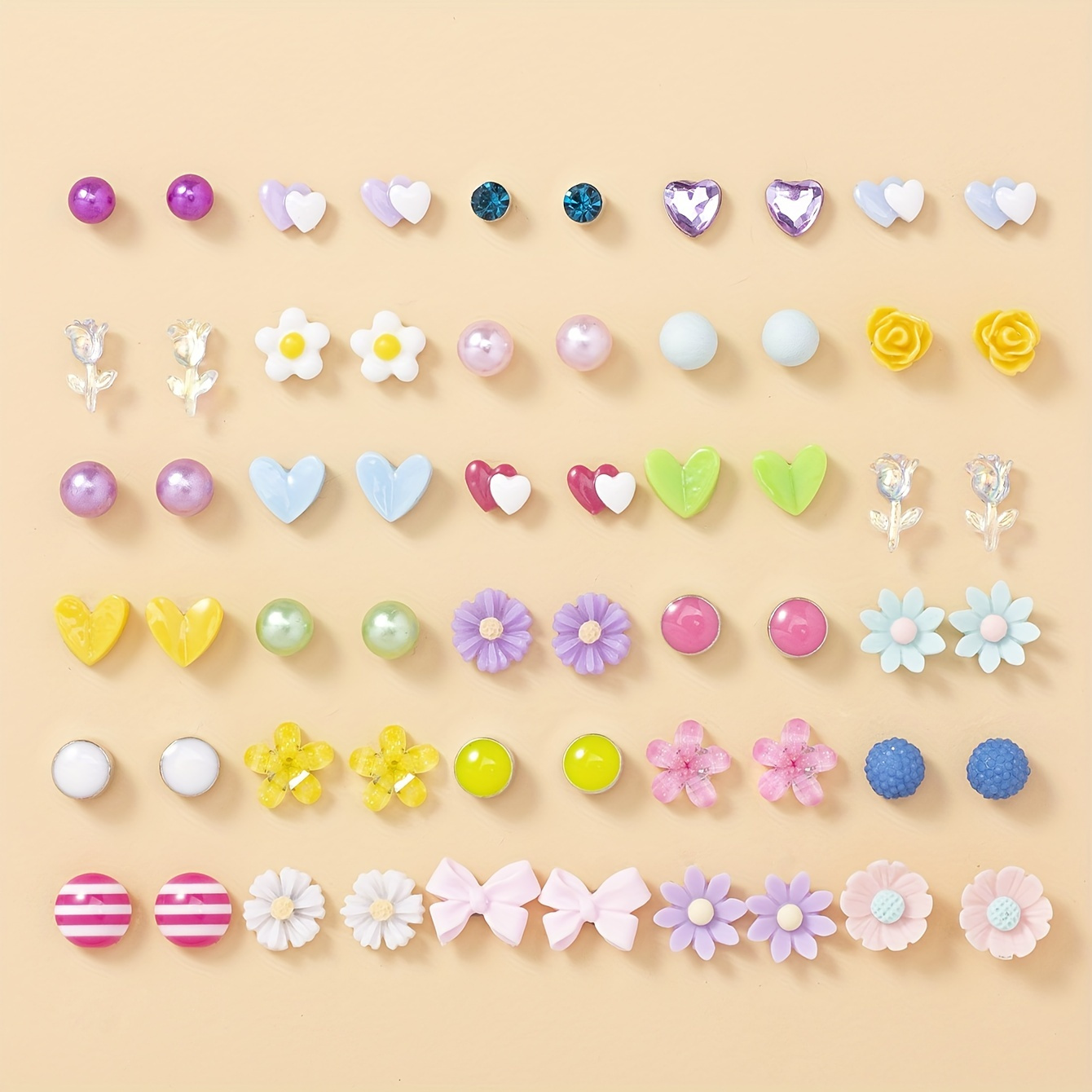 

30 Pairs Cute Stud Earrings Heart Flowers Roses Simple Stud Earrings Set Ears Jewelry Gift