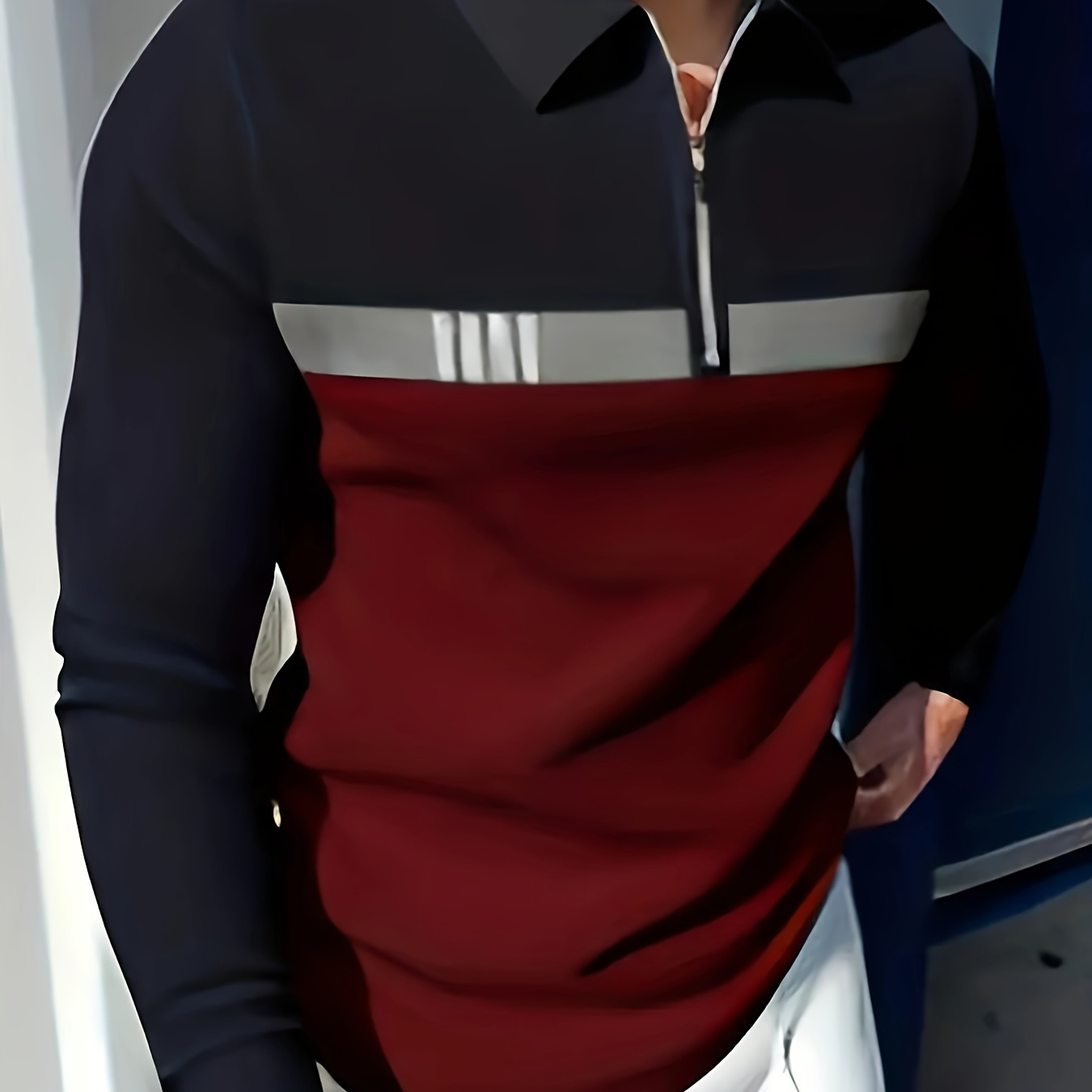 

Men's Fashionable Long Sleeved Zipper Collar Shirt, Fashionable Casual Golf Shirt
