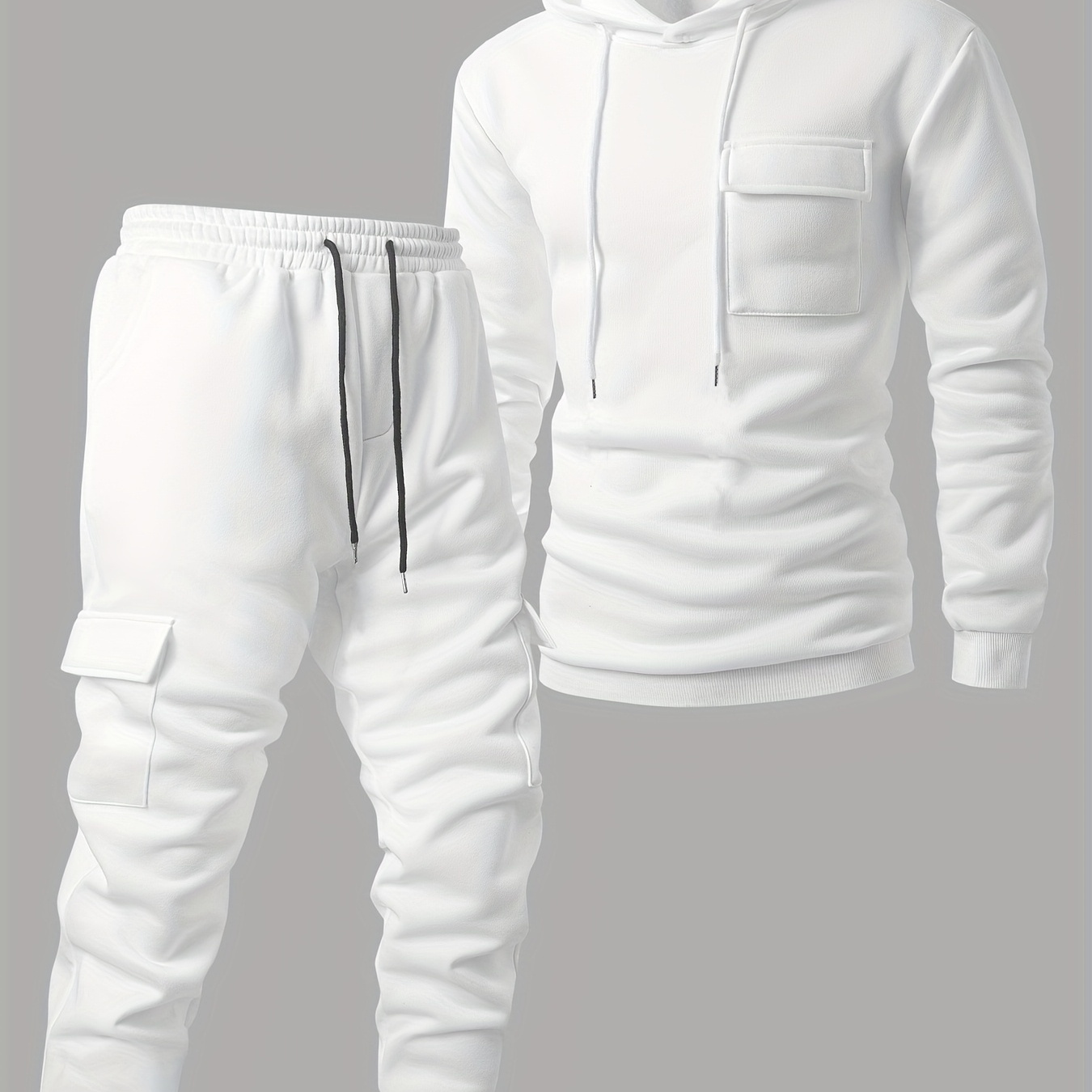 

Men's Casual Polyester Hoodie And Sweatpants Set, Solid Color, Regular Fit, Knit Fabric, Medium Stretch, Fall/winter Lash Sets, 100% Polyester