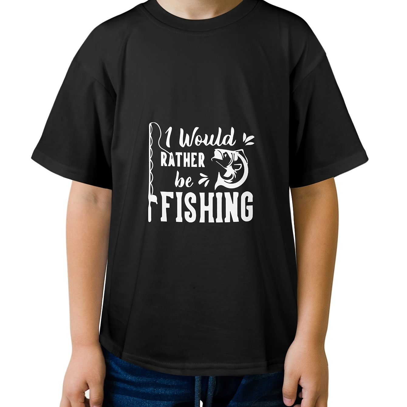 

'i Would Rather Be Fishing' - Boys Short Sleeve T-shirts - Comfortable & Stylish Casual Tops For Summer, Spring & Fall - Ideal Gift For Little Fashionistas