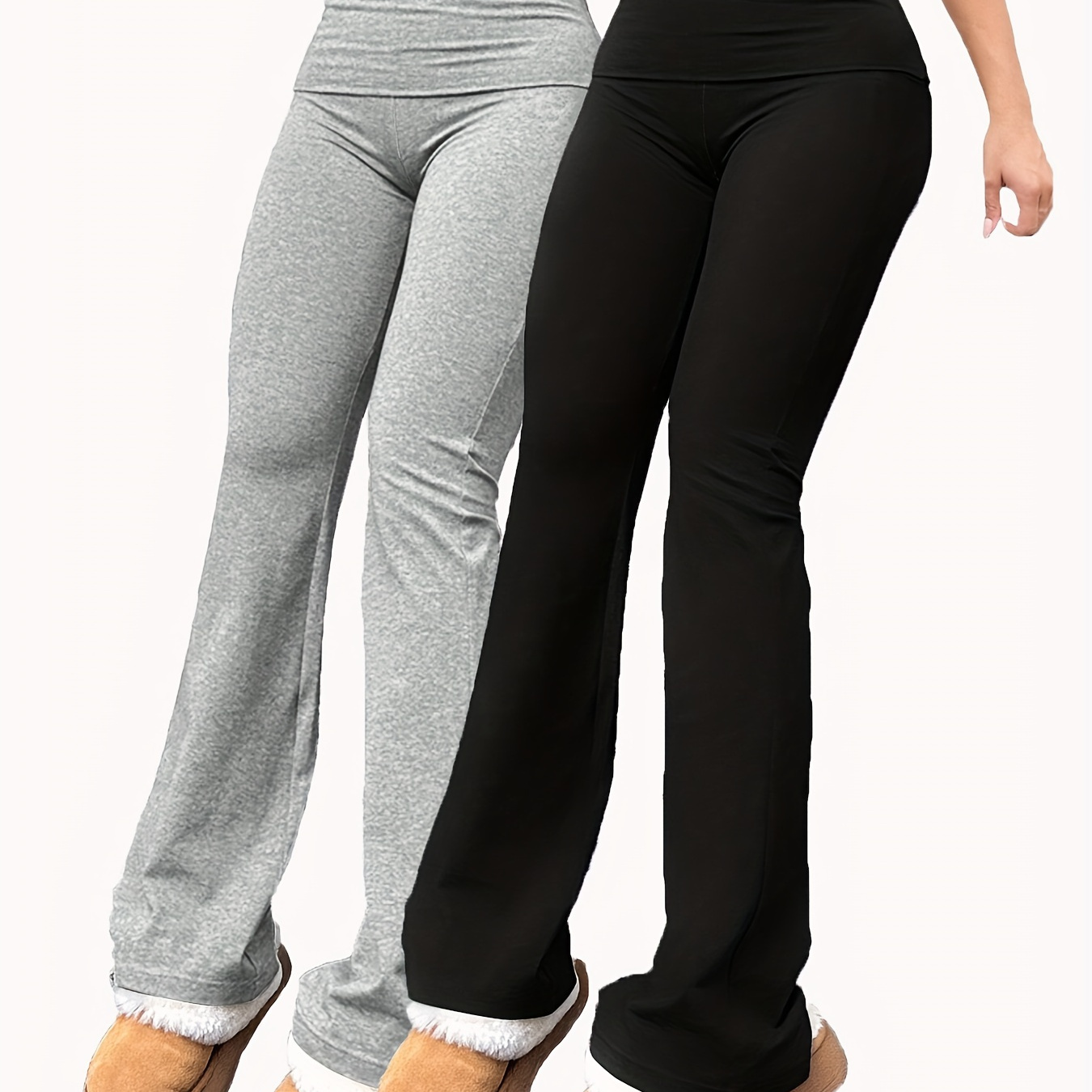 

2pcs High-waist Stretchy Leggings For Women - Casual, Solid Color, Machine Washable - Fall/winter, Leggings, Tight, Set