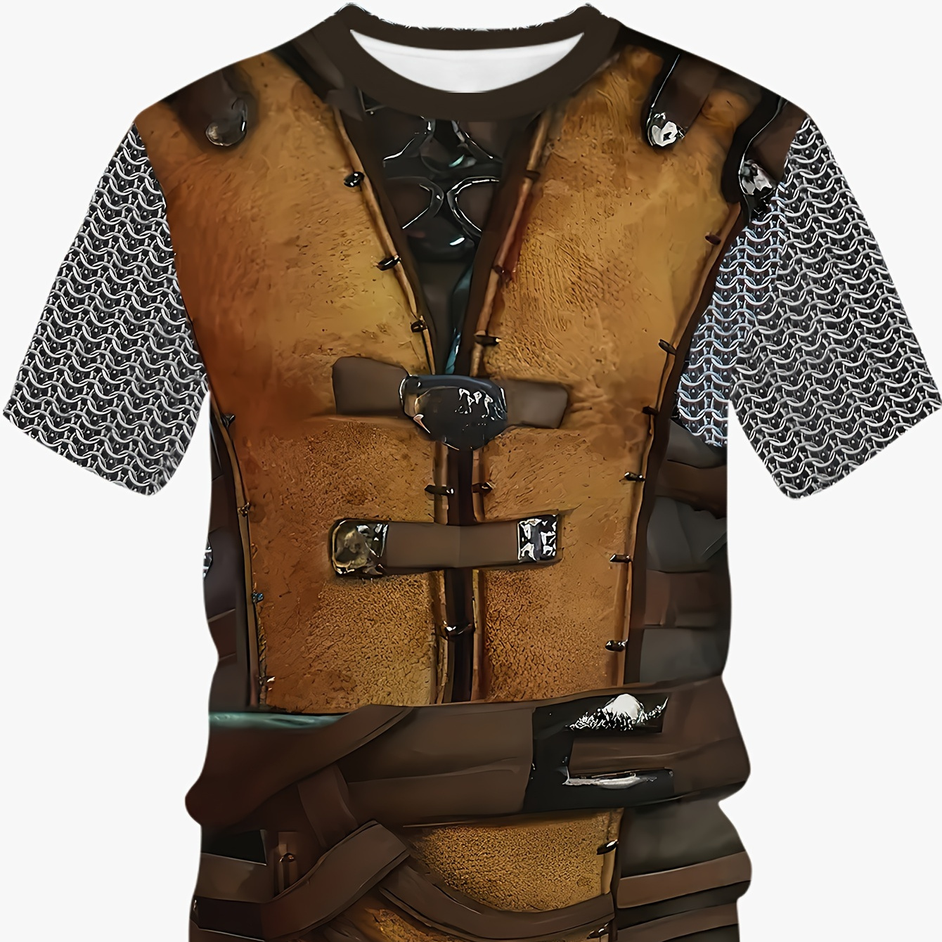 

Men's Novel And Stylish Medieval Suit Vest Like Pattern Print T-shirt With Crew Neck And Short Sleeve, Perfect Tops For Summer Outdoors Activities