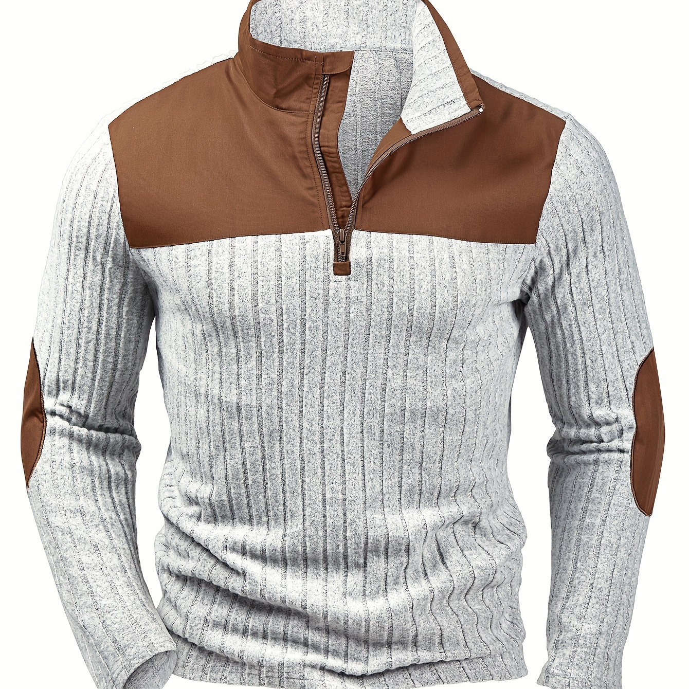 

Men's Color Blocking Ribbed Long Sleeve Henley Shirt, Half-zip Casual Trendy Buttons Tops For Autumn And Spring