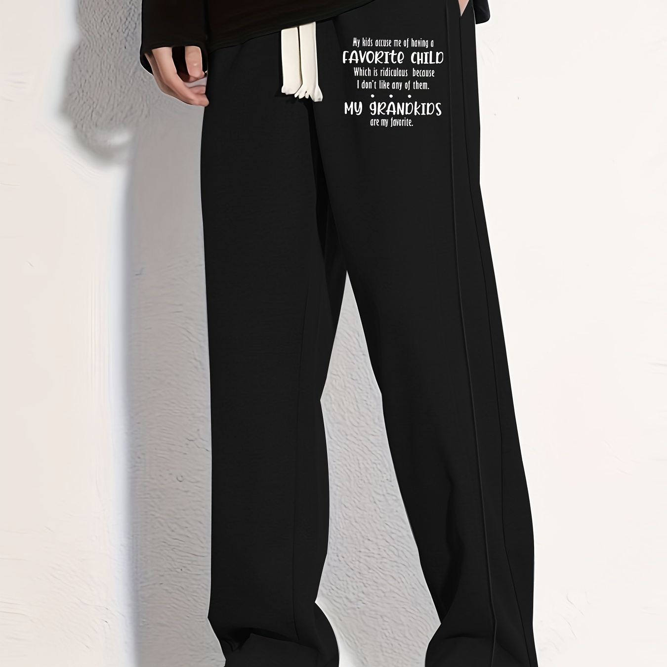 

Stylish Letter Print Casual Cotton Loose Fit Drawstring Pants, Men's Pants For Spring Summer Outdoor