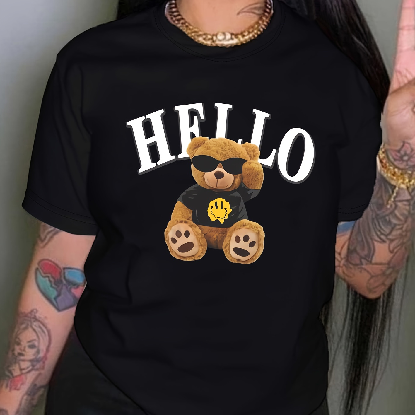 

Casual Women's Short Sleeve T-shirt With Cartoon , Round Neck, Women's Top