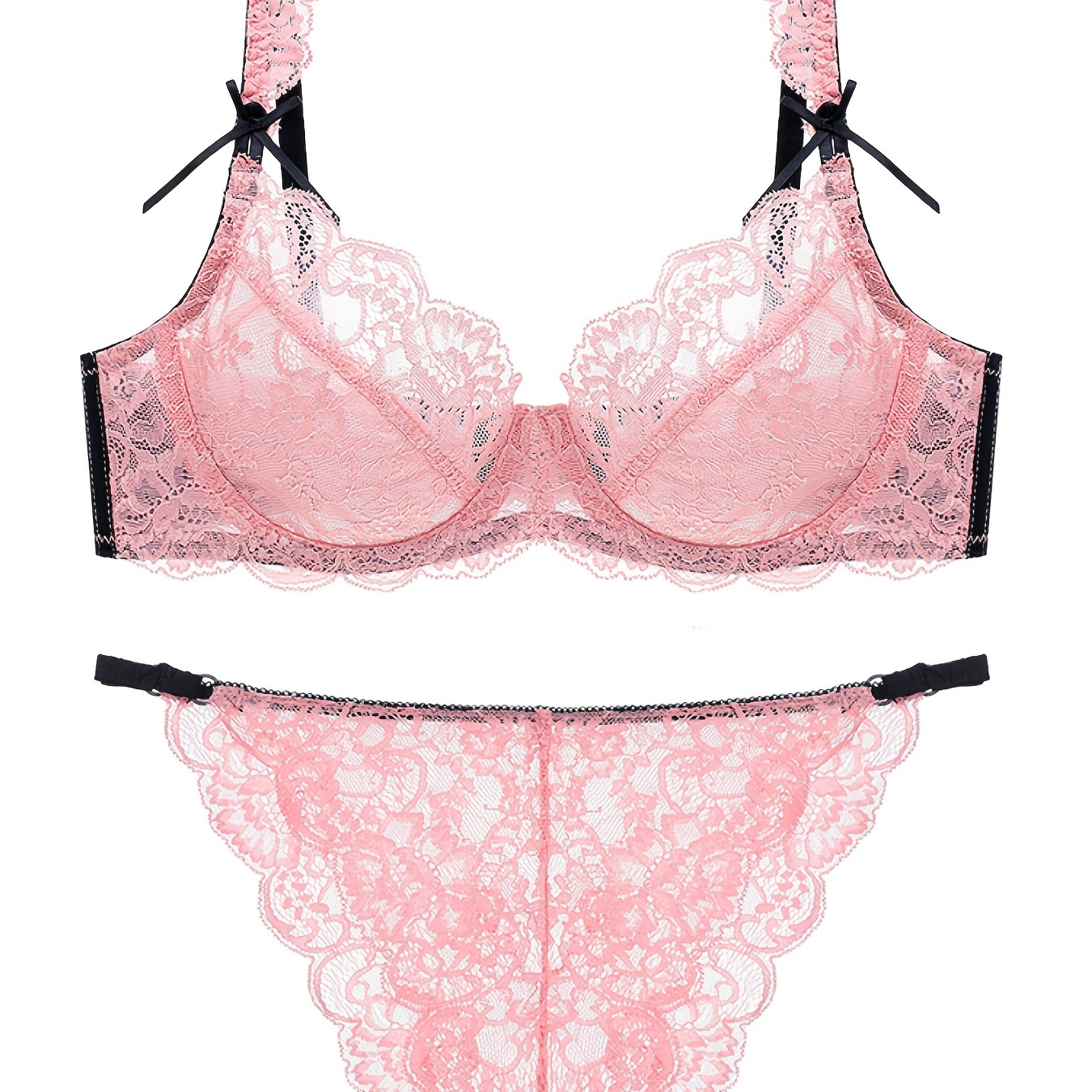 Floral Lace Bra Panties Romantic Triangle Cups Bra Scallop - Temu United  Arab Emirates