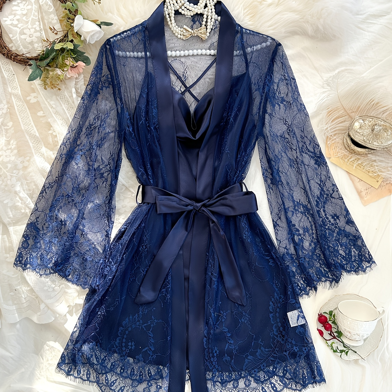 

Two-piece Pajama Set For Women, Contrast Lace, Fashionable And Sexy Pajama With Suspender