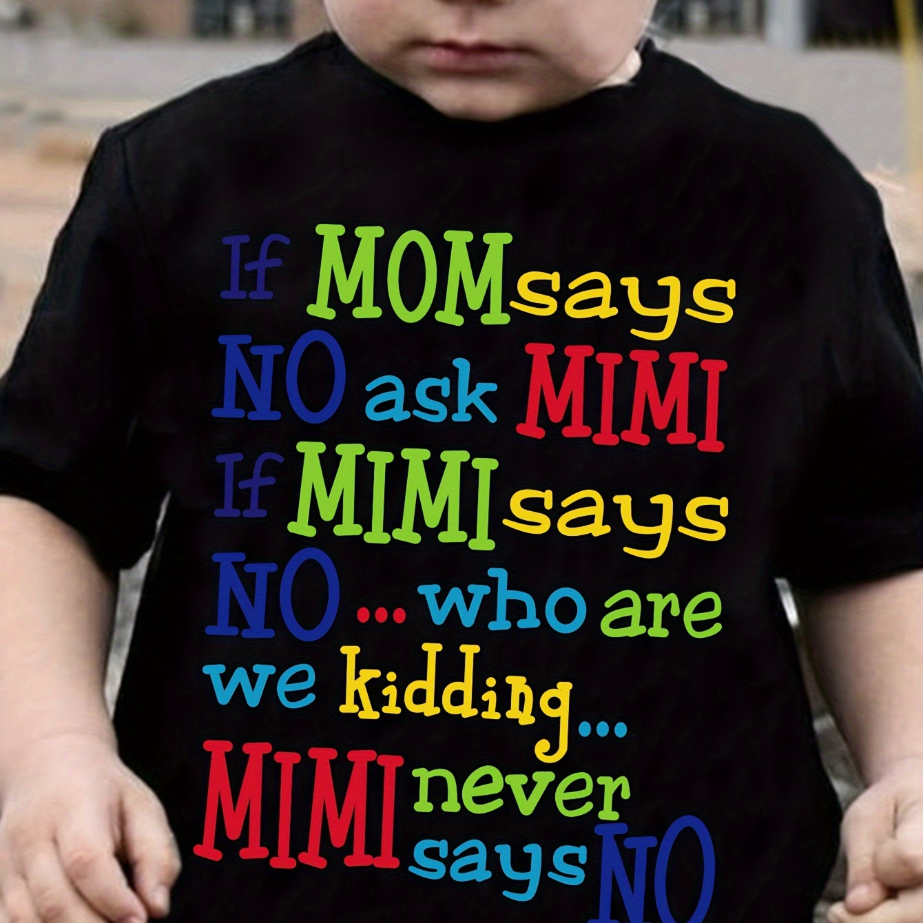 

If Mom Says No Ask Mimi Print Tee, Boys' Casual & Trendy Crew Neck Short Sleeve T-shirt For Spring & Summer, Boys' Clothes For Outdoor Activities