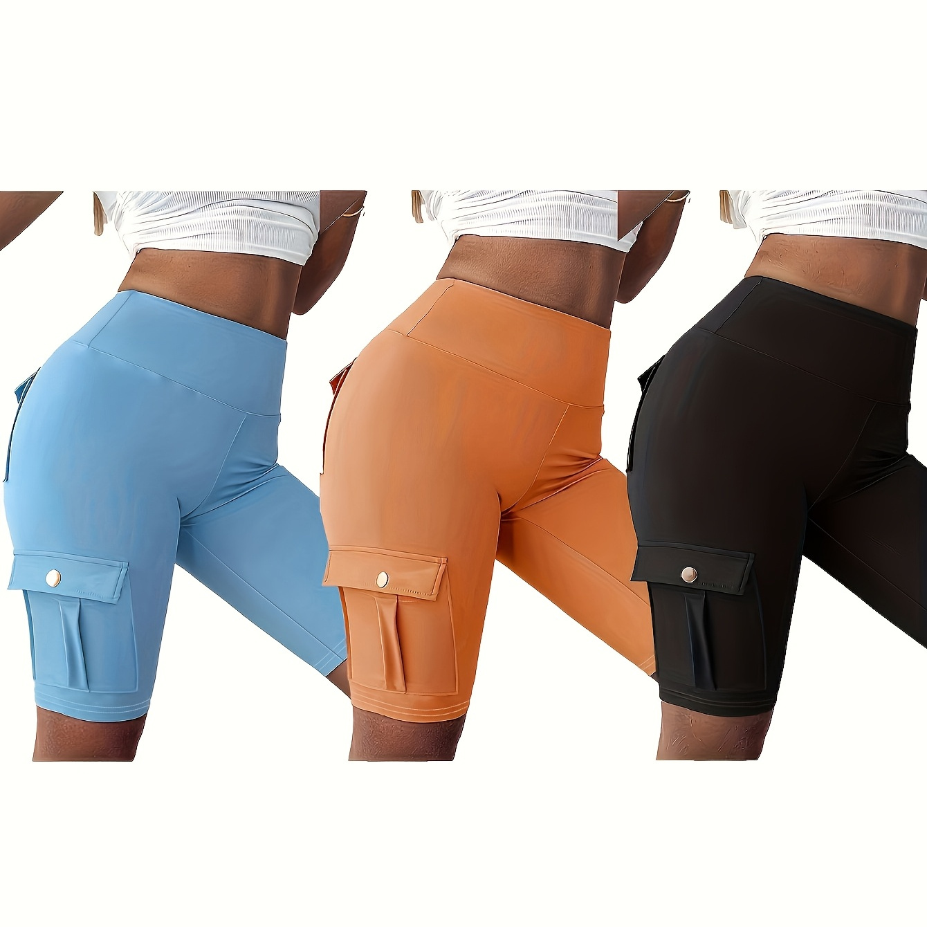 

Sports Yoga Shorts Set, 3 Pack, Solid Color, , Quick-dry Fabric, Women's Casual Sports Wear