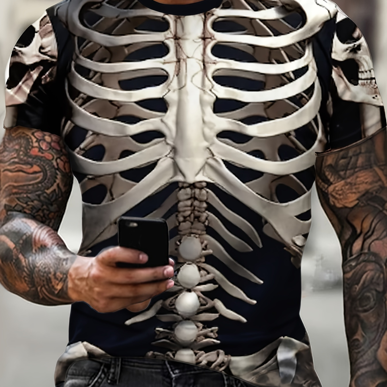 

Halloween Skeleton Print Large Size Men's Casual Athletic T-shirt, Plus Size