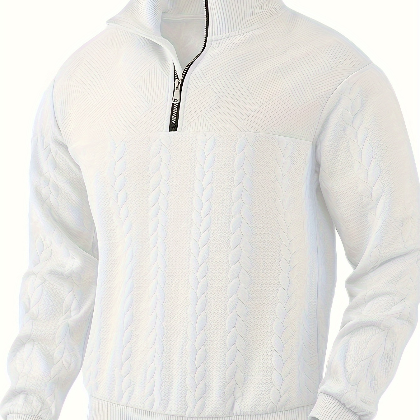 

Men's Casual Henley Sweater With Zip Collar - Polyester Knit Fabric With Spandex, Long Sleeve, Solid Color Pullover With Stretch, Fall/winter Collection