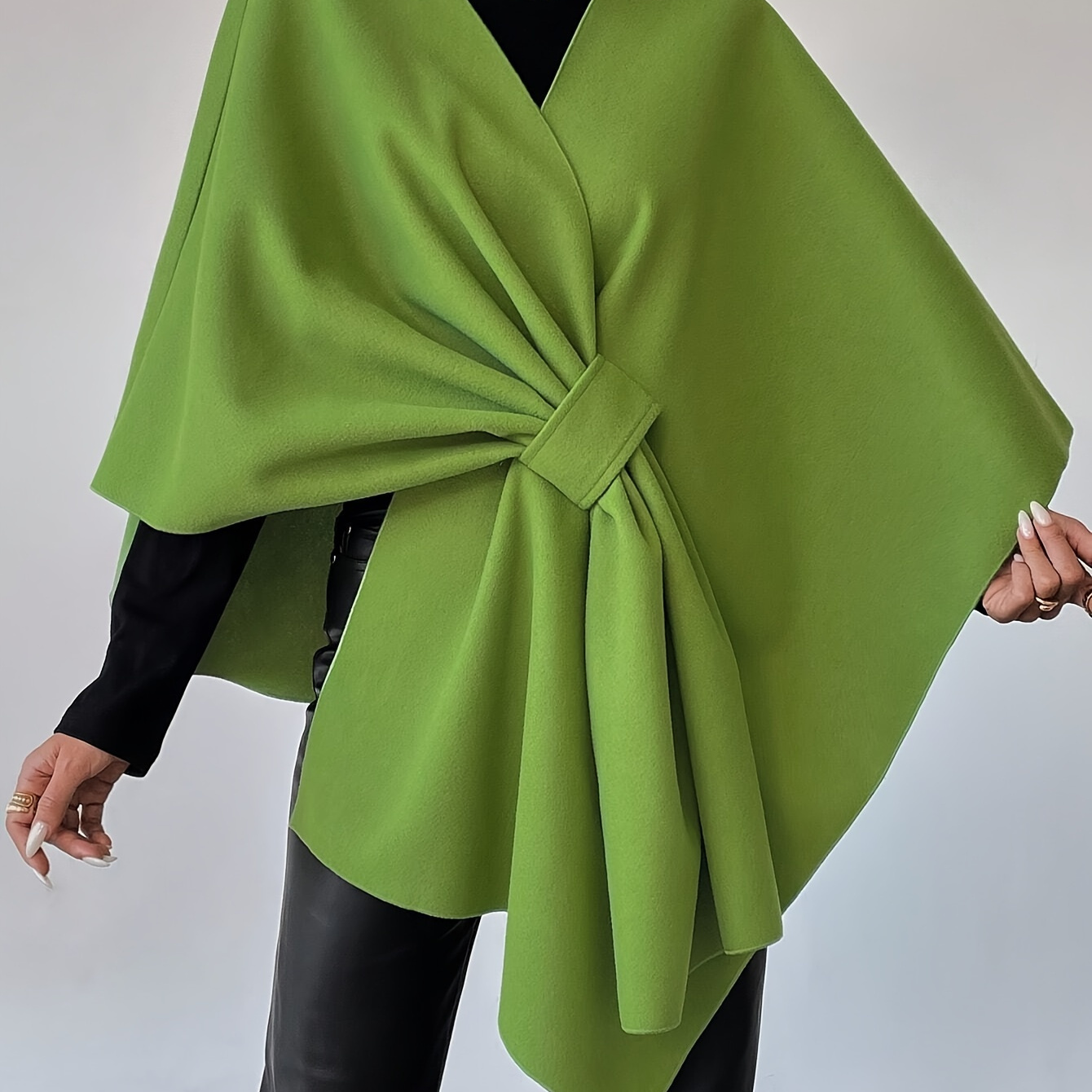 

Solid Color Gathered Cape, Elegant Hem Cloak For Fall & Winter, Women's Clothing