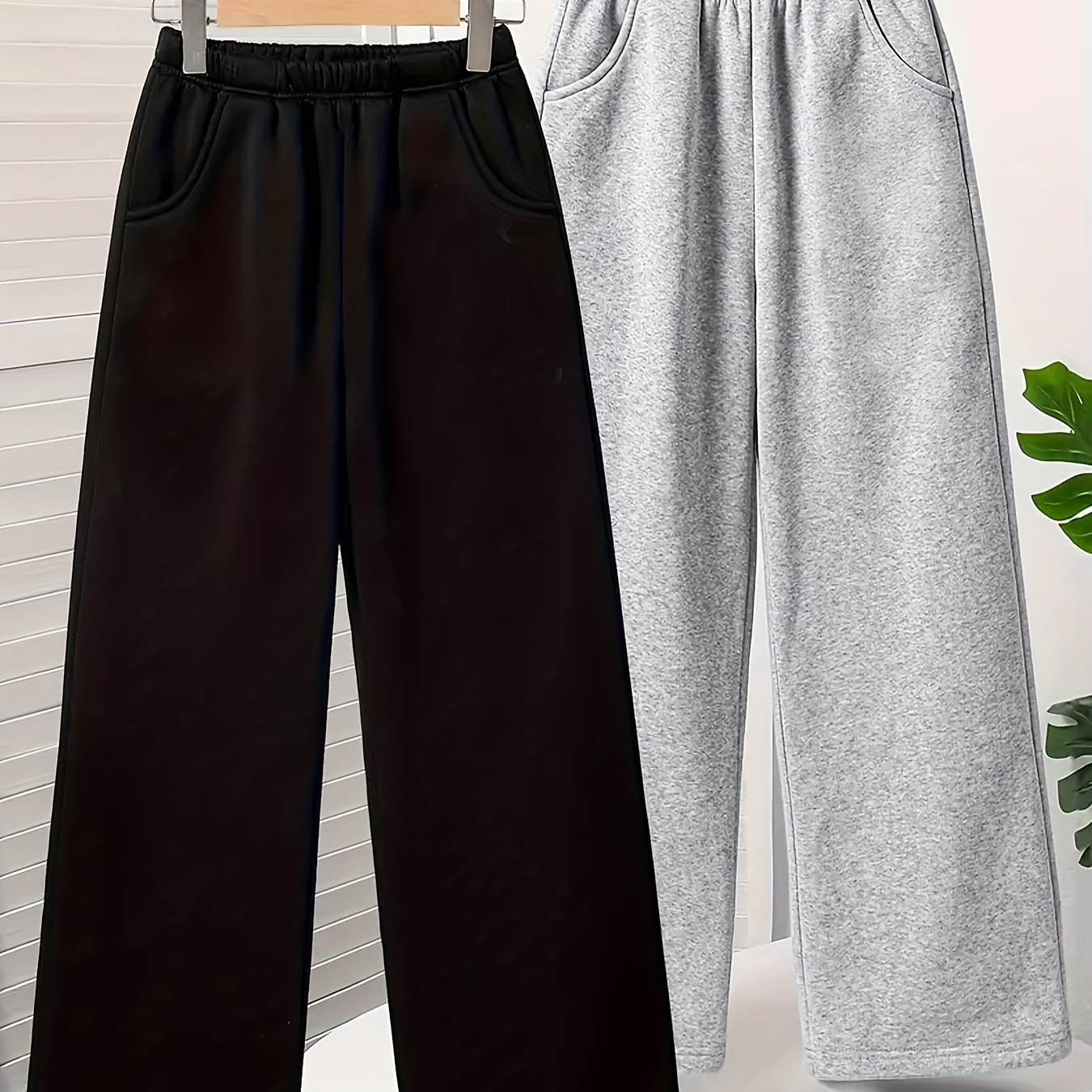 

Girls 2-piece Loose & Versatile Solid Colored Wide Leg Pants Set For Spring & Fall Outdoors