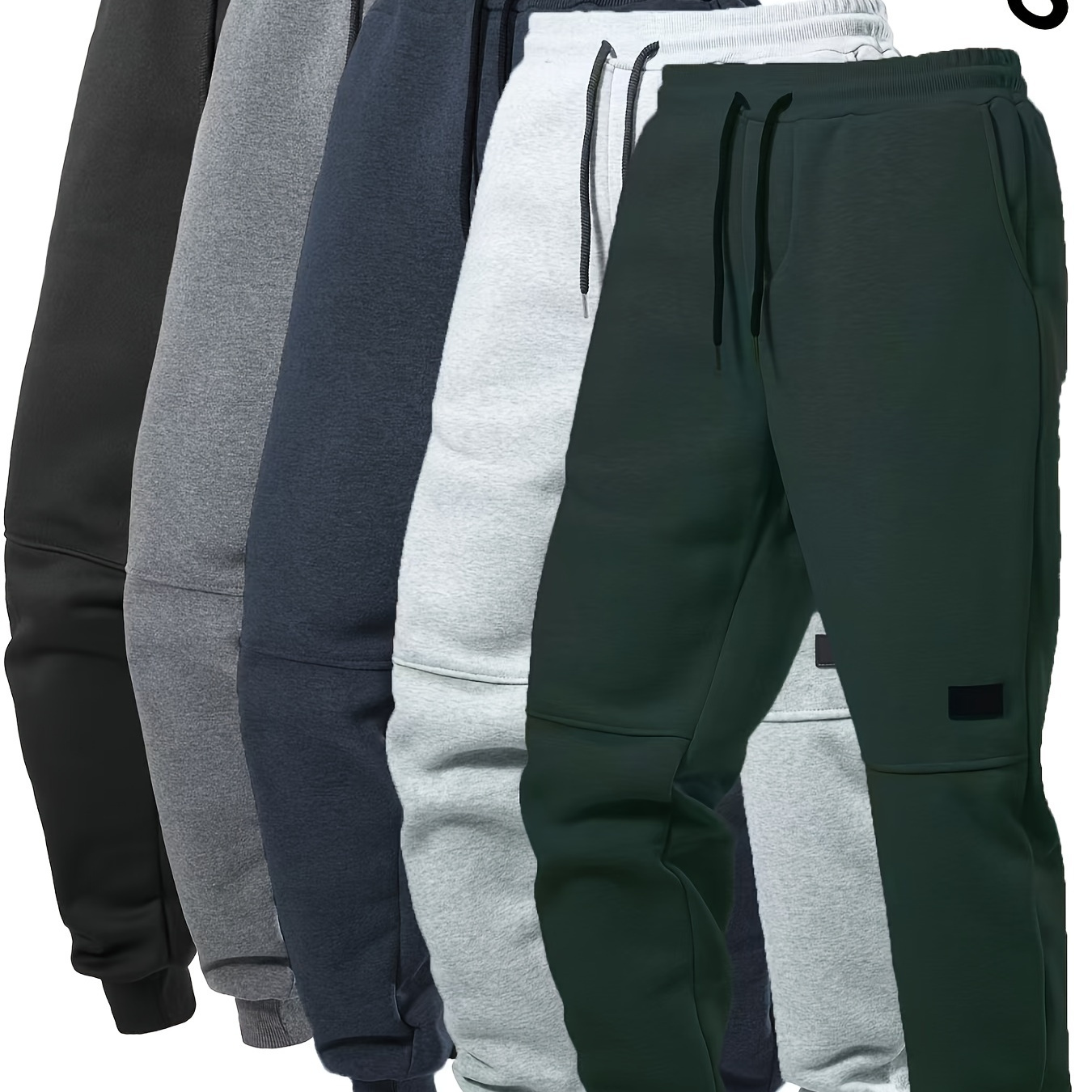 

5pcs Men's Fleece Lined Solid Jogger Sweatpants With Drawstring, Casual Warm Sporty Trousers As Gift