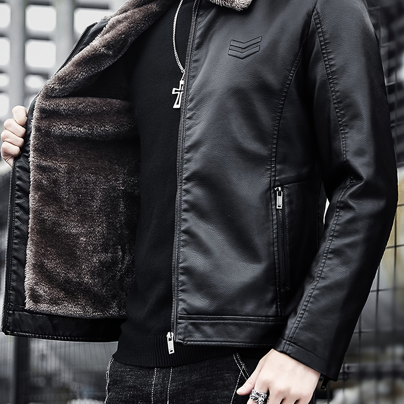 

Men's Casual Pu Leather Jacket With Fleece And Thickening For In Autumn And Winter, Riding Jacket