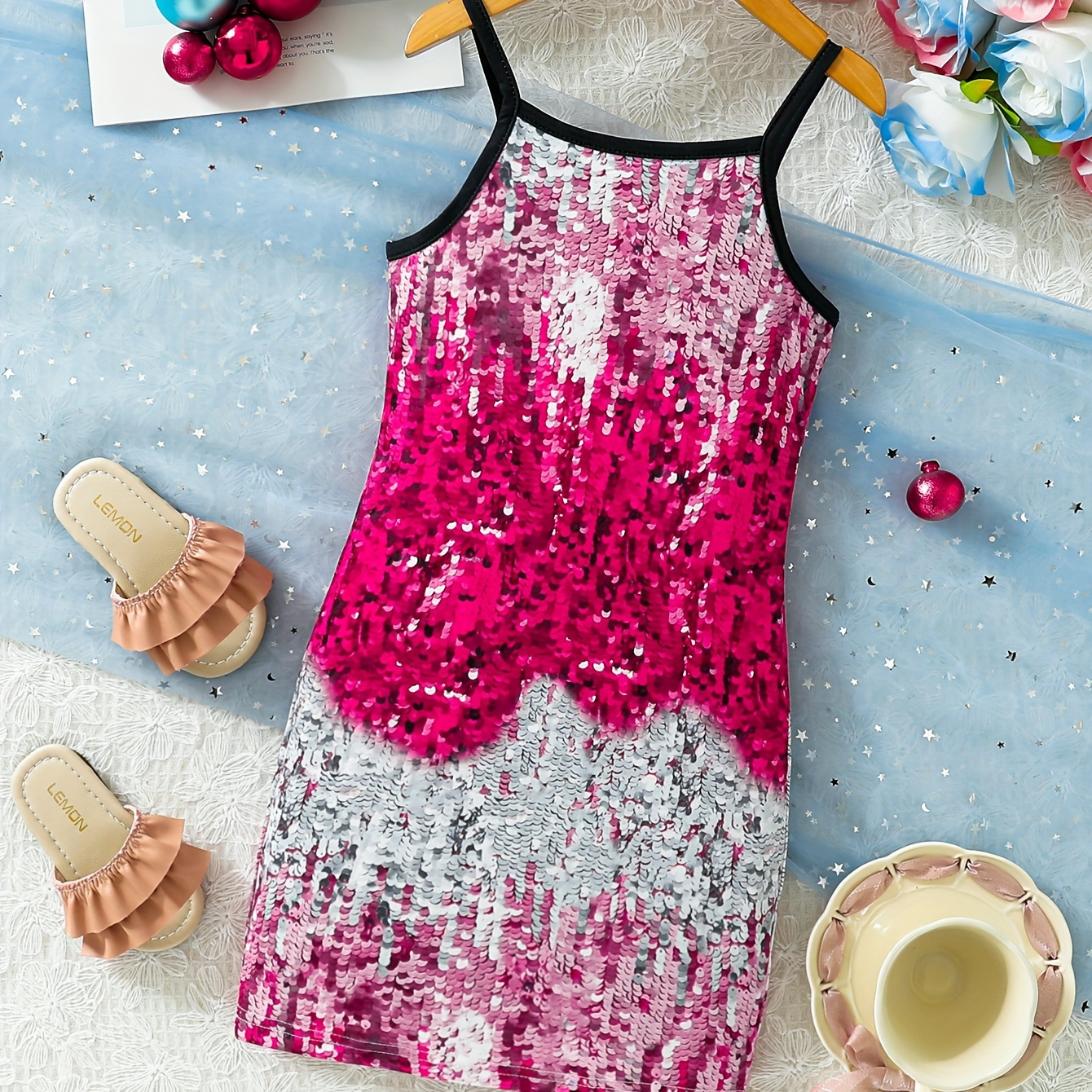 

Slim Sequin Graphic Cami Dress Girls Bodycon Dresses For Summer Beach Vacation Holiday Gift