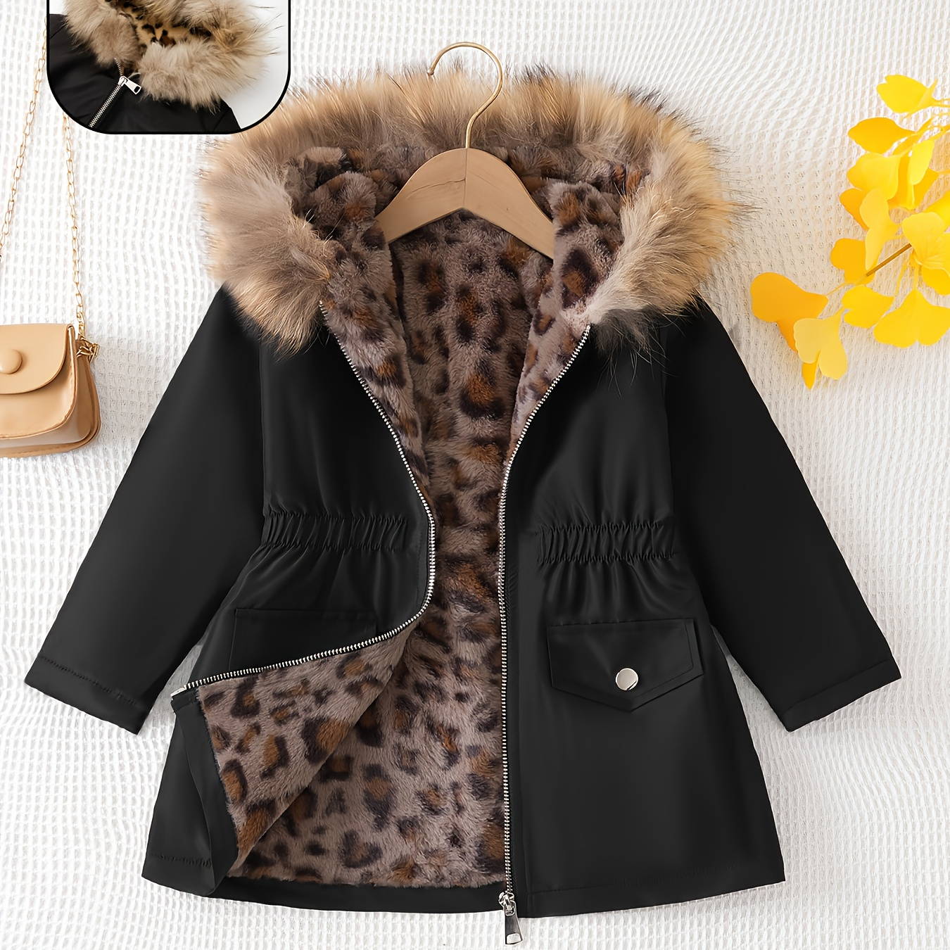 

' , Long Sleeve Fur Hooded Top For