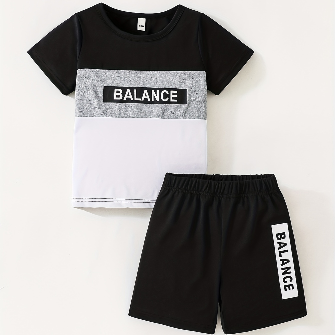

2pcs-summer Boys Black, White And Gray Color Patchwork Fashion Short Sleeves