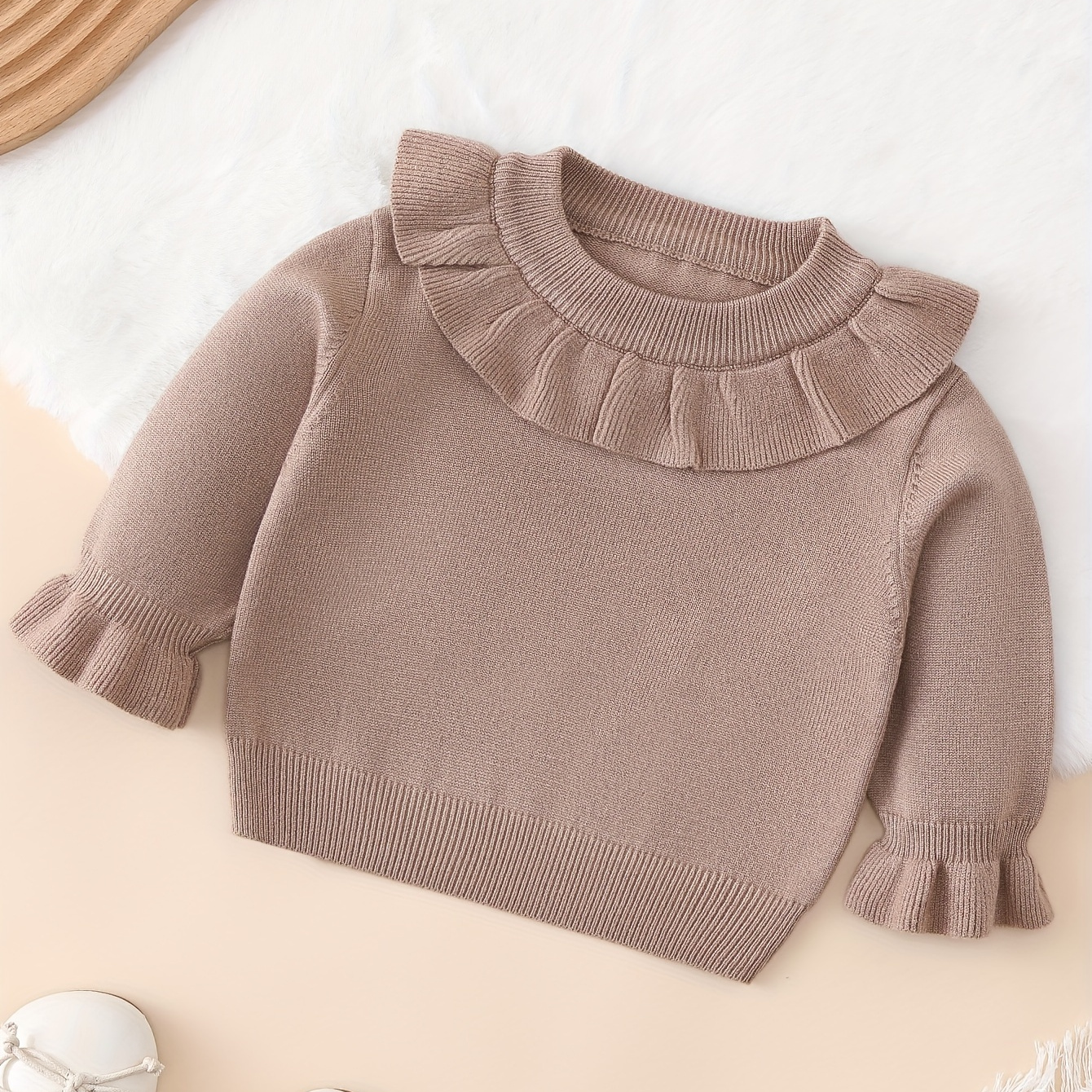 

Baby Girls Ruffle Knitted Long Sleeve Crew Neck Sweater Toddlers Knitwear Clothes