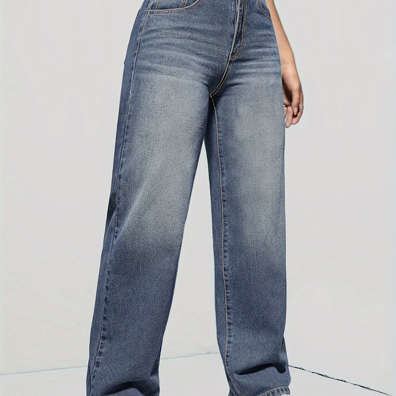 

Simple Style Wide Leg Jeans, Slant Pocket Loose Casual Denim Pants, Women's Denim Jeans & Clothing