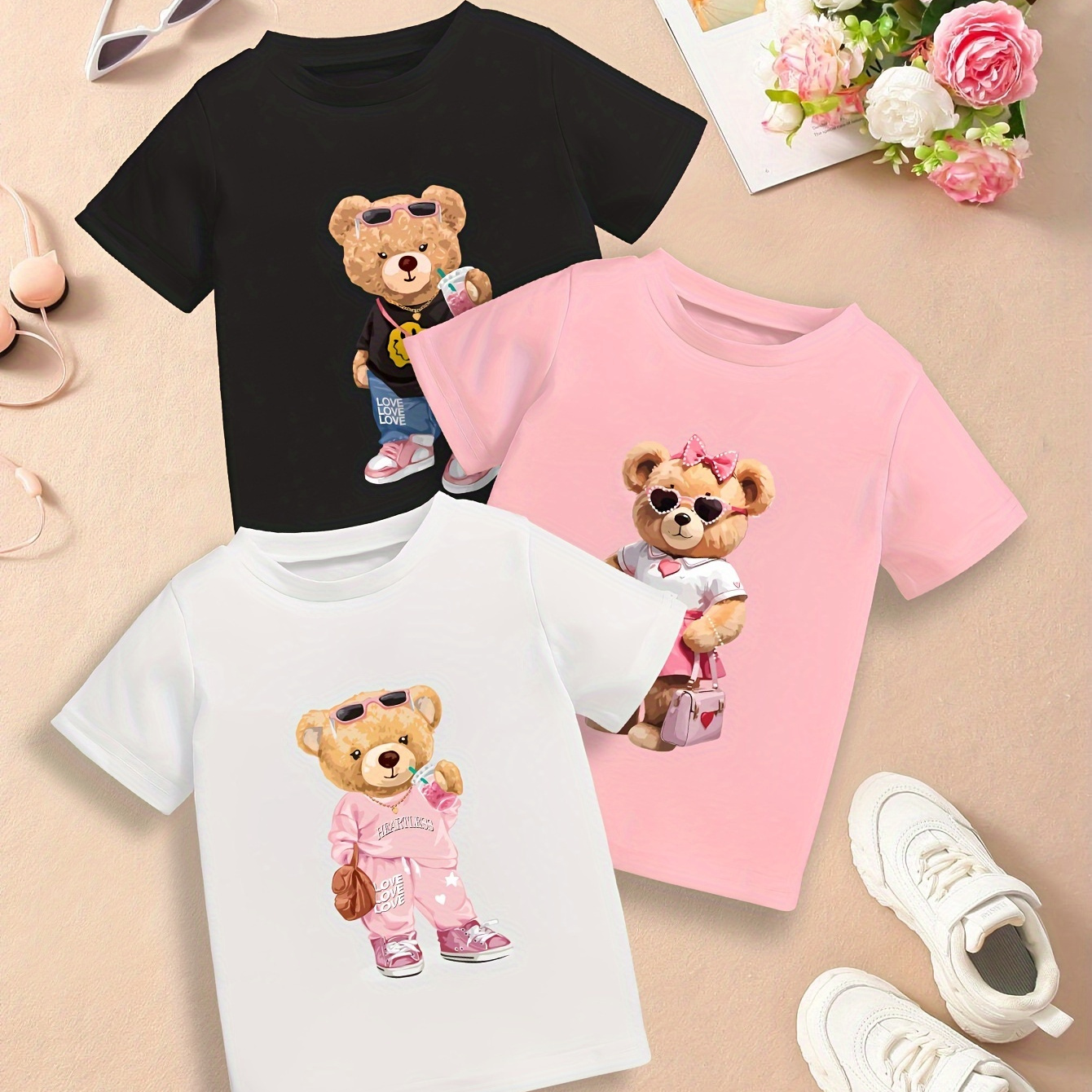 

“valentine’s Day” “ramadan”, 3pcs Fashion Teddy Girls Casual T-shirts