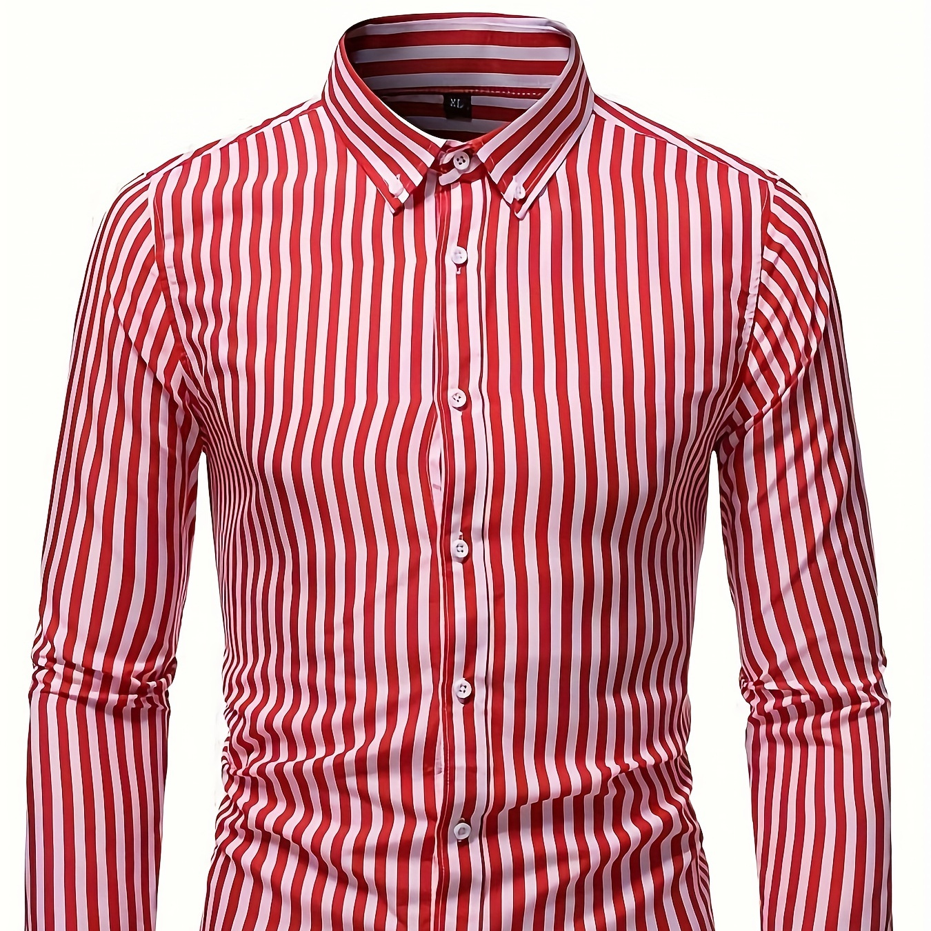 

Casual British Style Stripe Pattern Men's All-match Long Sleeve Slim Fit Lapel Shirt, Spring Fall Outdoor