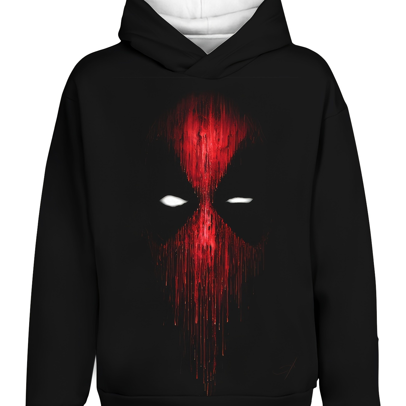 

Men's 3d Graphic Pullover Hoodie With Dripping Print - Polyester 100%, Casual Hooded Sweatshirt With Slight Stretch, Knit Fabric, Regular Fit - Black