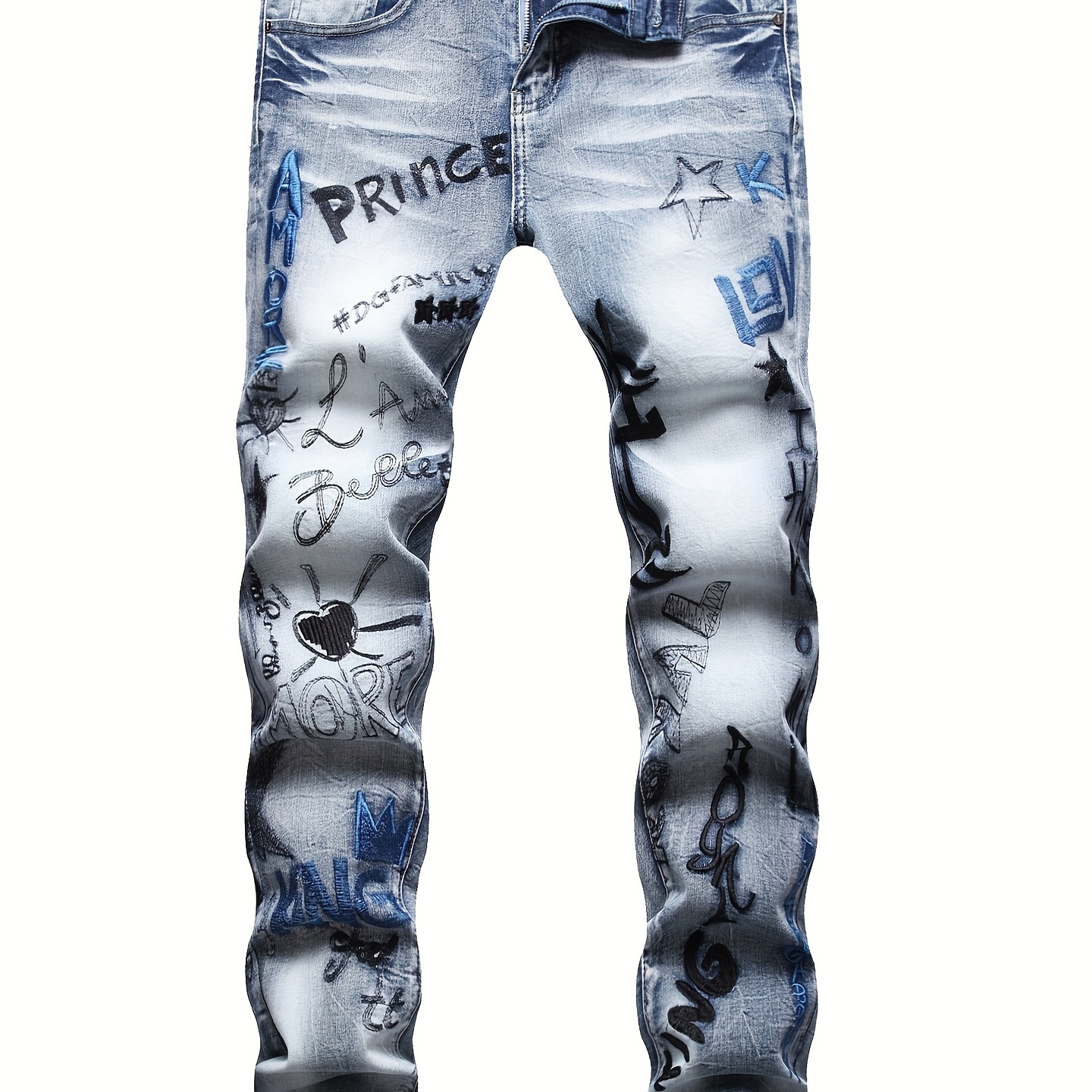 

New European And Men's Hip-hop Street Wind Heavy Embroidery Stretch Slim Straight Jeans