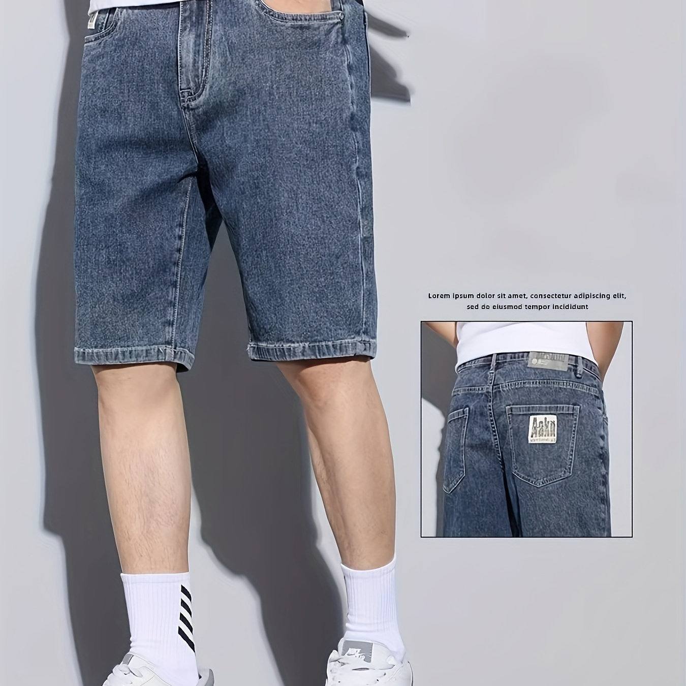 

Men's Loose Letters Print Denim Shorts With Pockets, Casual Breathable Cotton Blend Jeans For Summer Outdoor Activities Jorts, Bermuda Shorts