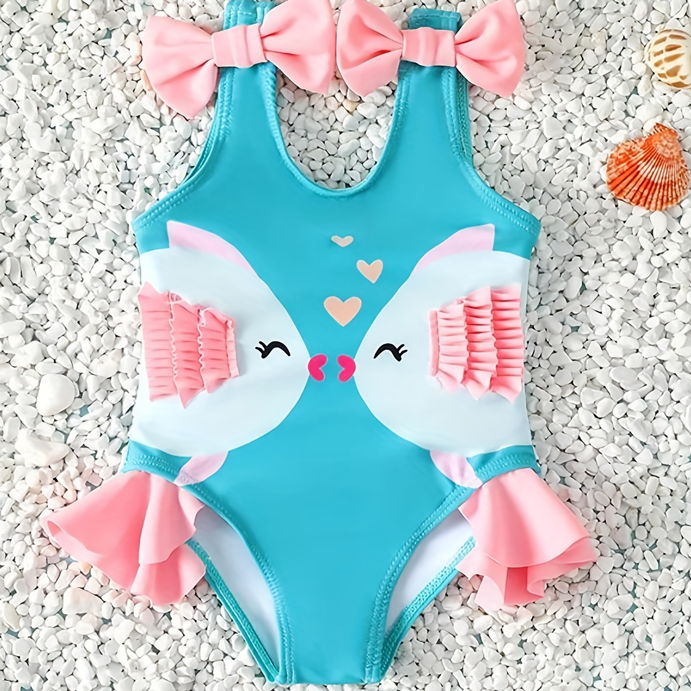 

Toddler Baby Swimsuit, Cute Cartoon Pattern Onesie Swimming Wear With Bows