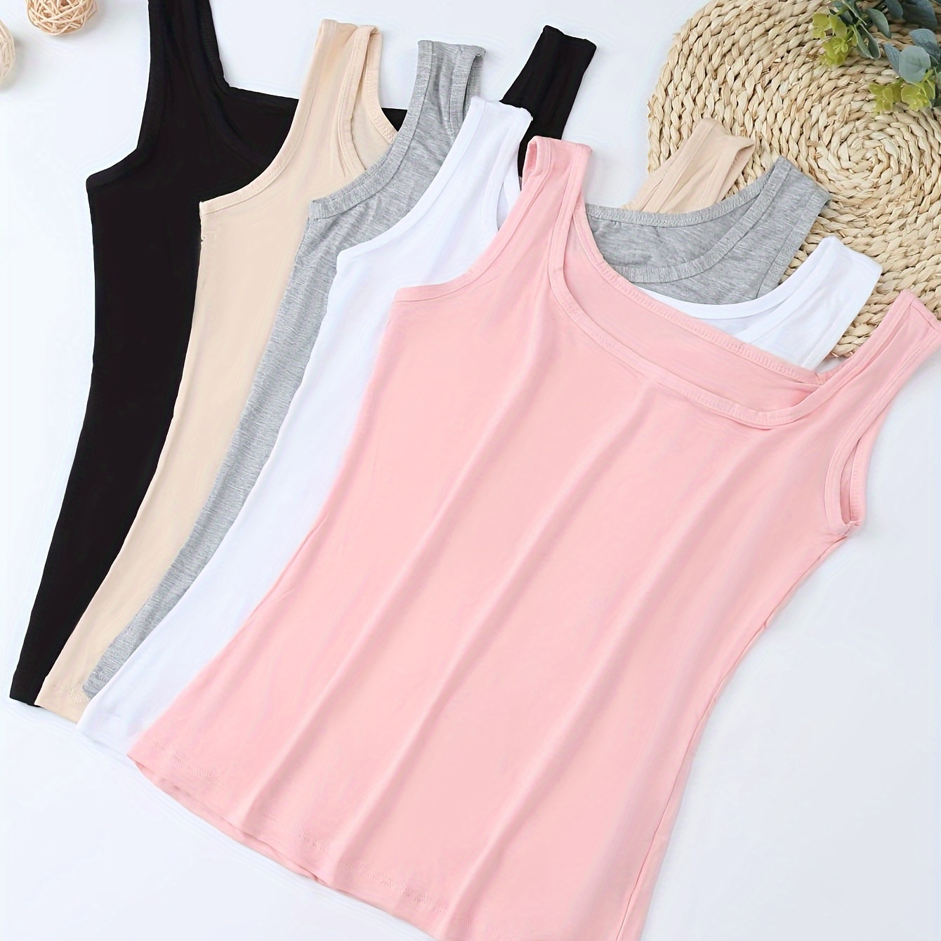 

5-pack Women's Sleeveless Knit Tank Tops, Soft & Stretchy Basic Solid Layering Vests, Casual All-match Style, Multi-color Set