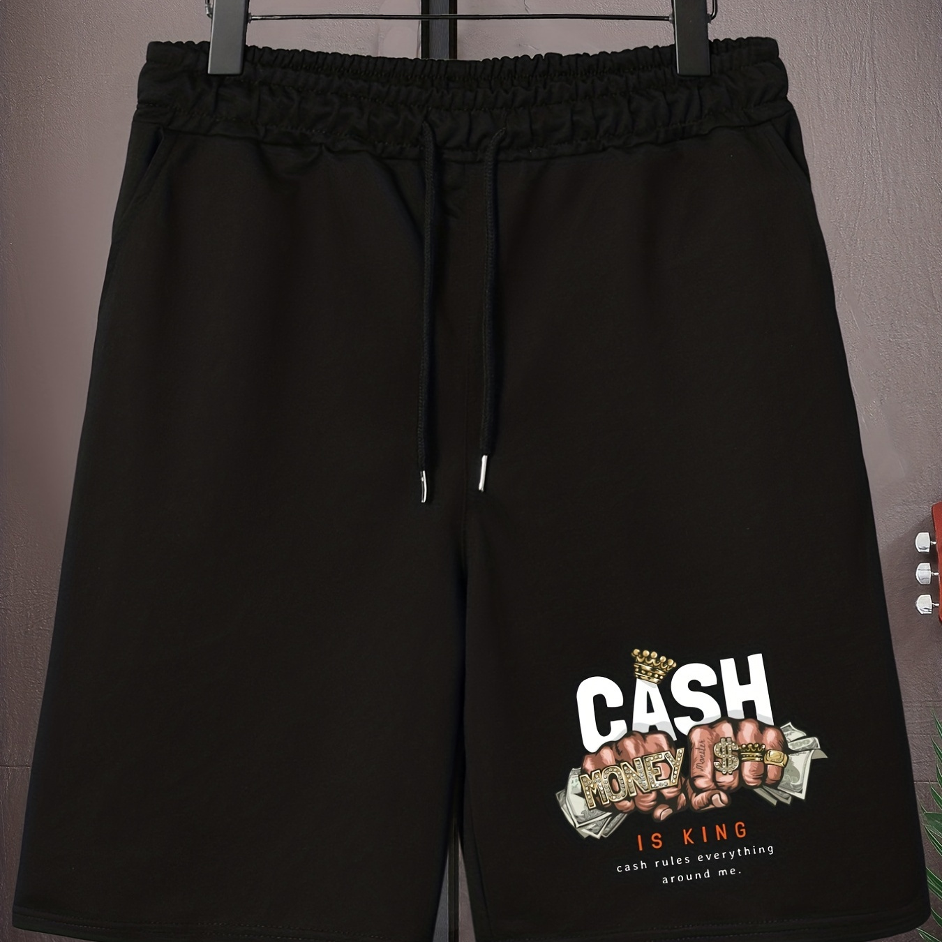 

Men's Plus Size Drawstring Shorts, Print Oversized Elastic Short Sports Pants For Big And Tall Guys, Spring & Summer Wear