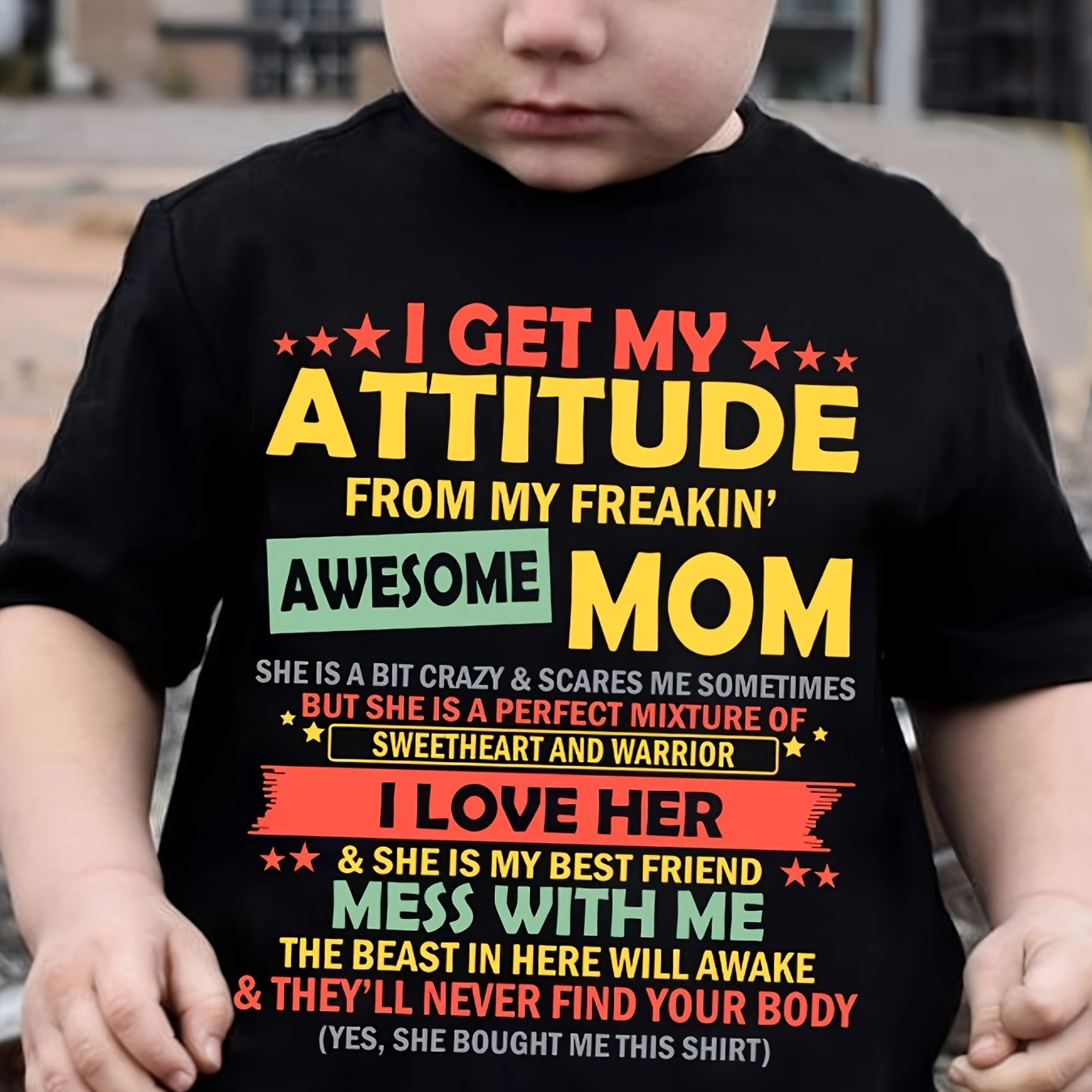 

Boy's I Got My Attitude From My Mom Print Creative Tee Tops Clothes For Kids Short Sleeve Crew Neck Casual Comfy Sports Shirt For Summer