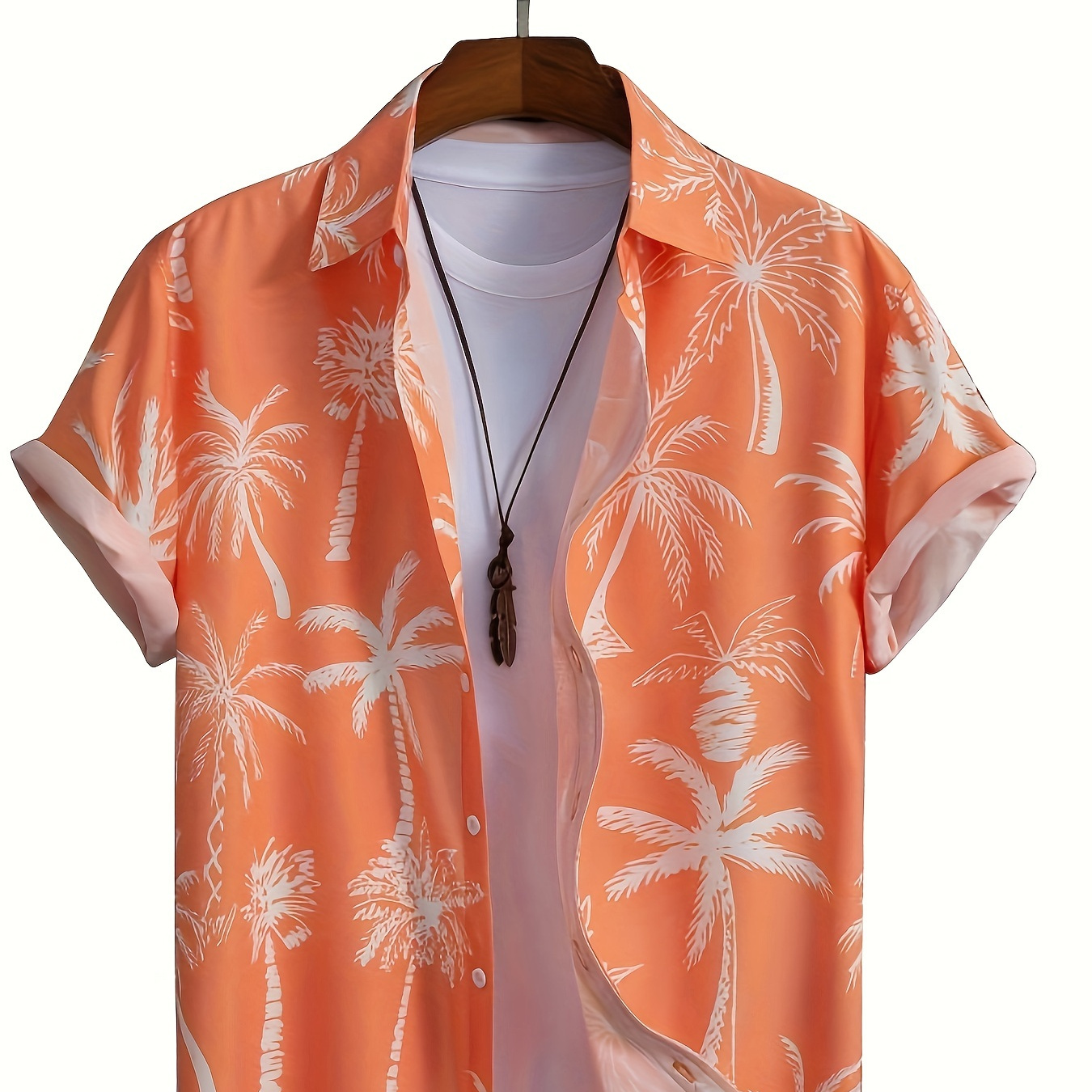 

Hawaiian Coconut Pattern Men's Short Sleeve Lapel Shirt, Comfy Casual Male Tops For Summer Vacation, Gift For Men