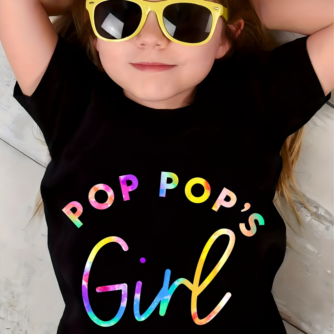 

Pop Girl Print Tee, Girls Comfy & Trendy T-shirt For Spring & Summer, Girls Clothes For Outdoors