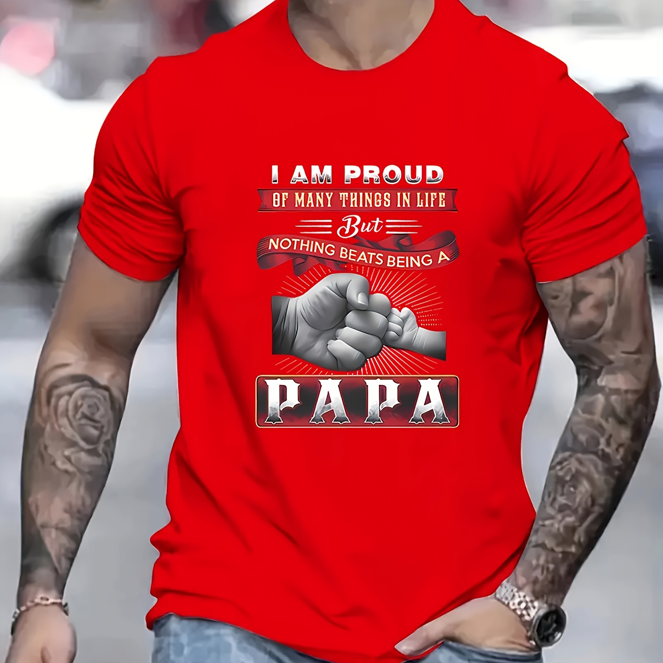 

Nothing Beats Being A Papa Print T Shirt, Tees For Men, Casual Short Sleeve T-shirt For Summer