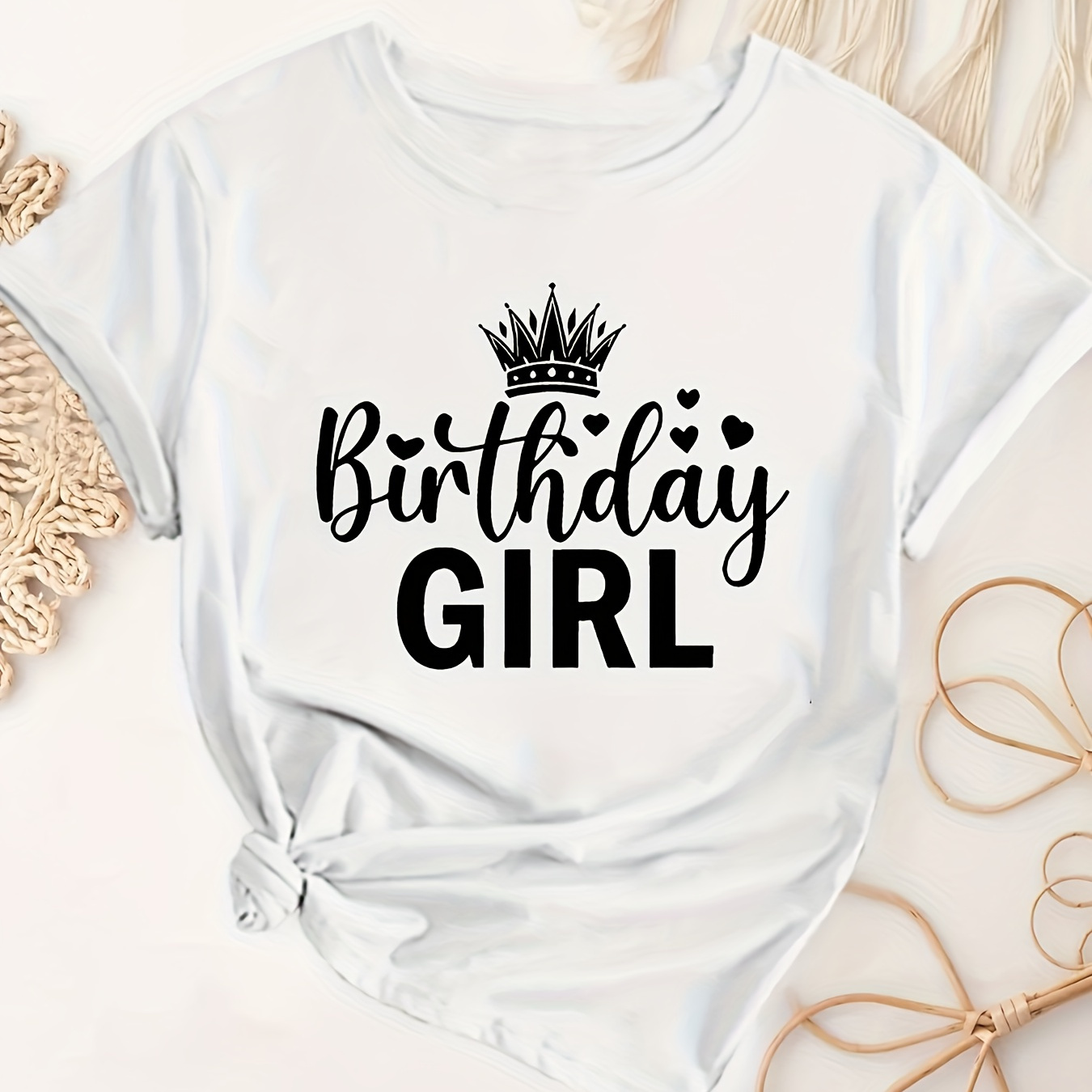 

Birthday Girl Print T-shirt, Short Sleeve Crew Neck Casual Top For Summer & Spring, Women's Clothing
