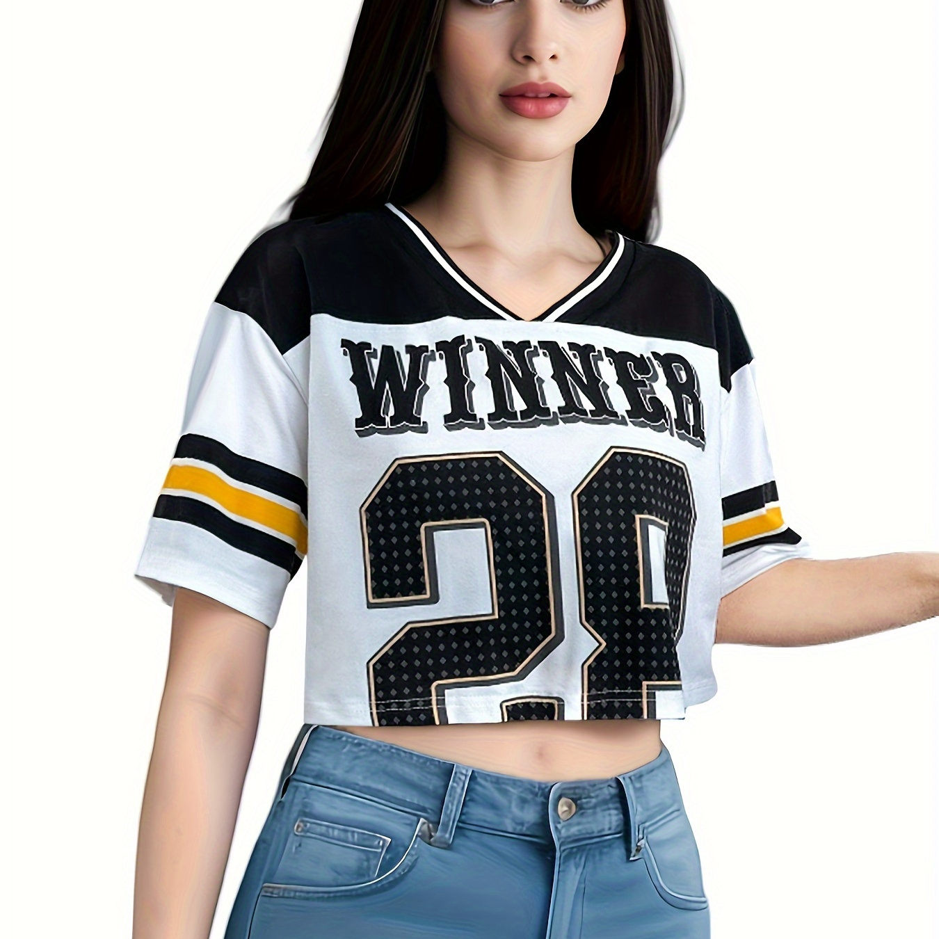 

Women's Y2k-inspired "winner 39" Graphic Tee - V-neck, Short Sleeve, Top In Polyester & Spandex , Machine Washable - All