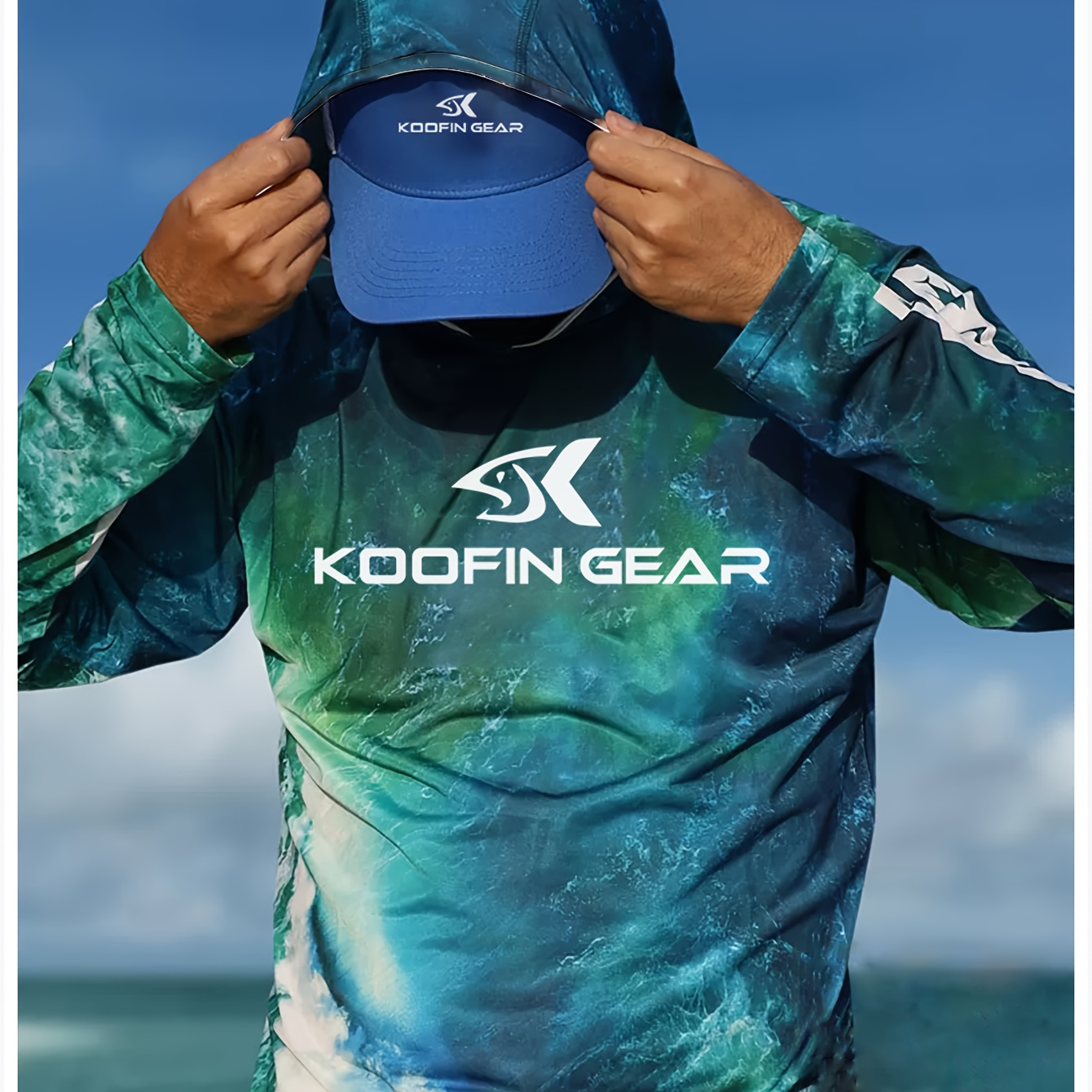 

Men's Letters & Ocean Pattern Hooded Long Sleeve Sun Protection T-shirt, Comfy Stylish Outdoor Lightweight Breathable Fishing Sports Top